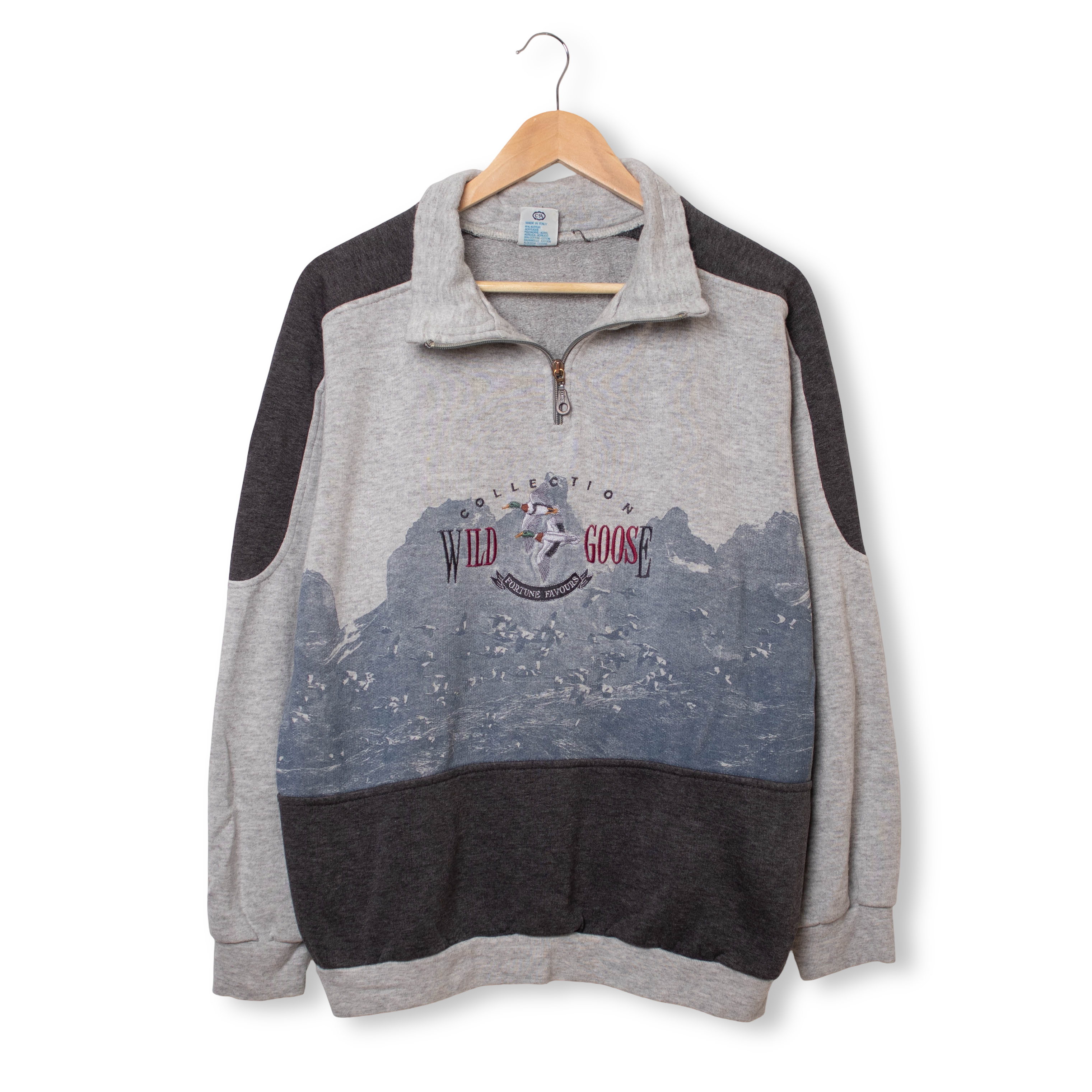 Vintage 80s 90s grey quarter zip embroidered Sweatshirt - Size L