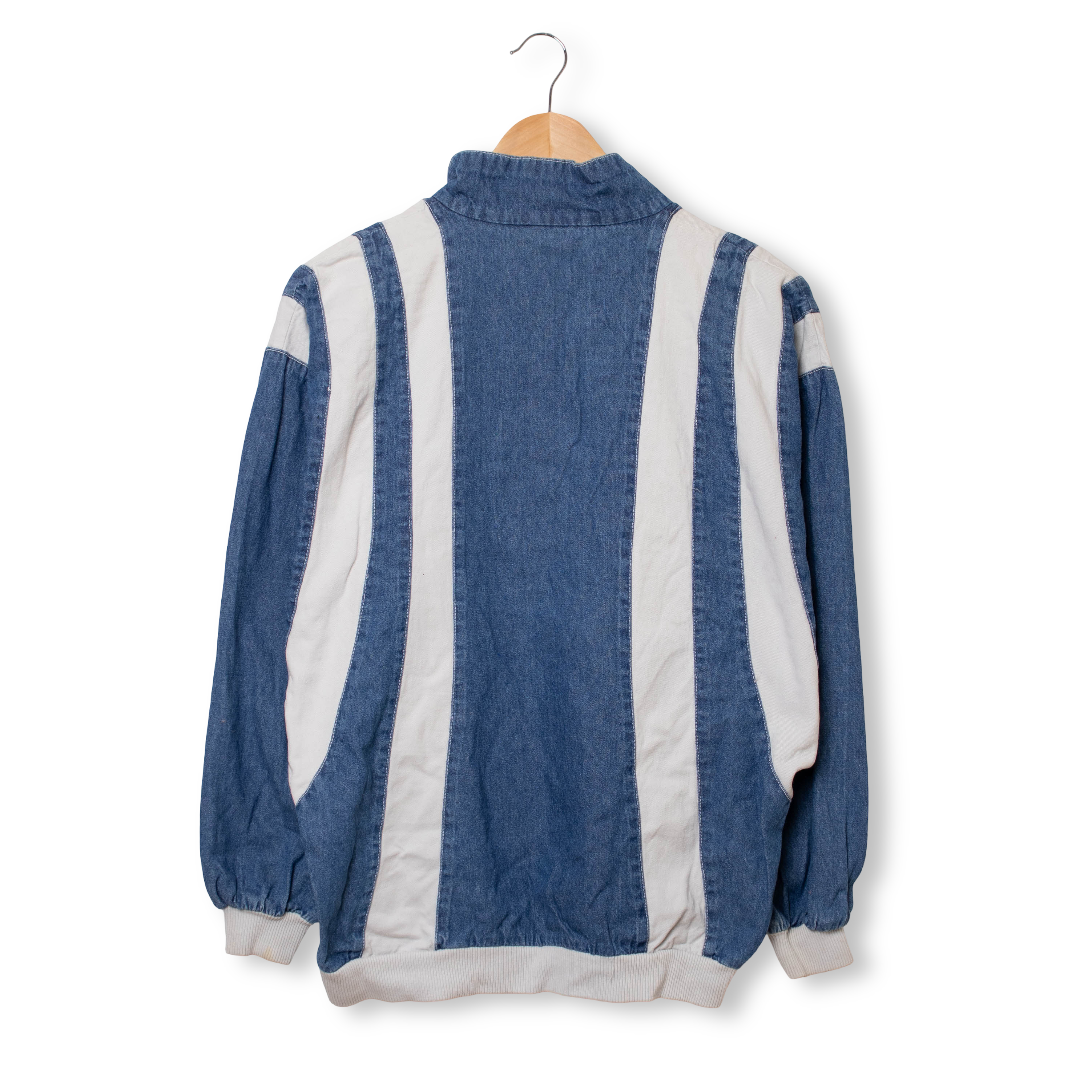 Vintage 80s 90s white and blue jeans quarter zip Sweatshirt - Size M