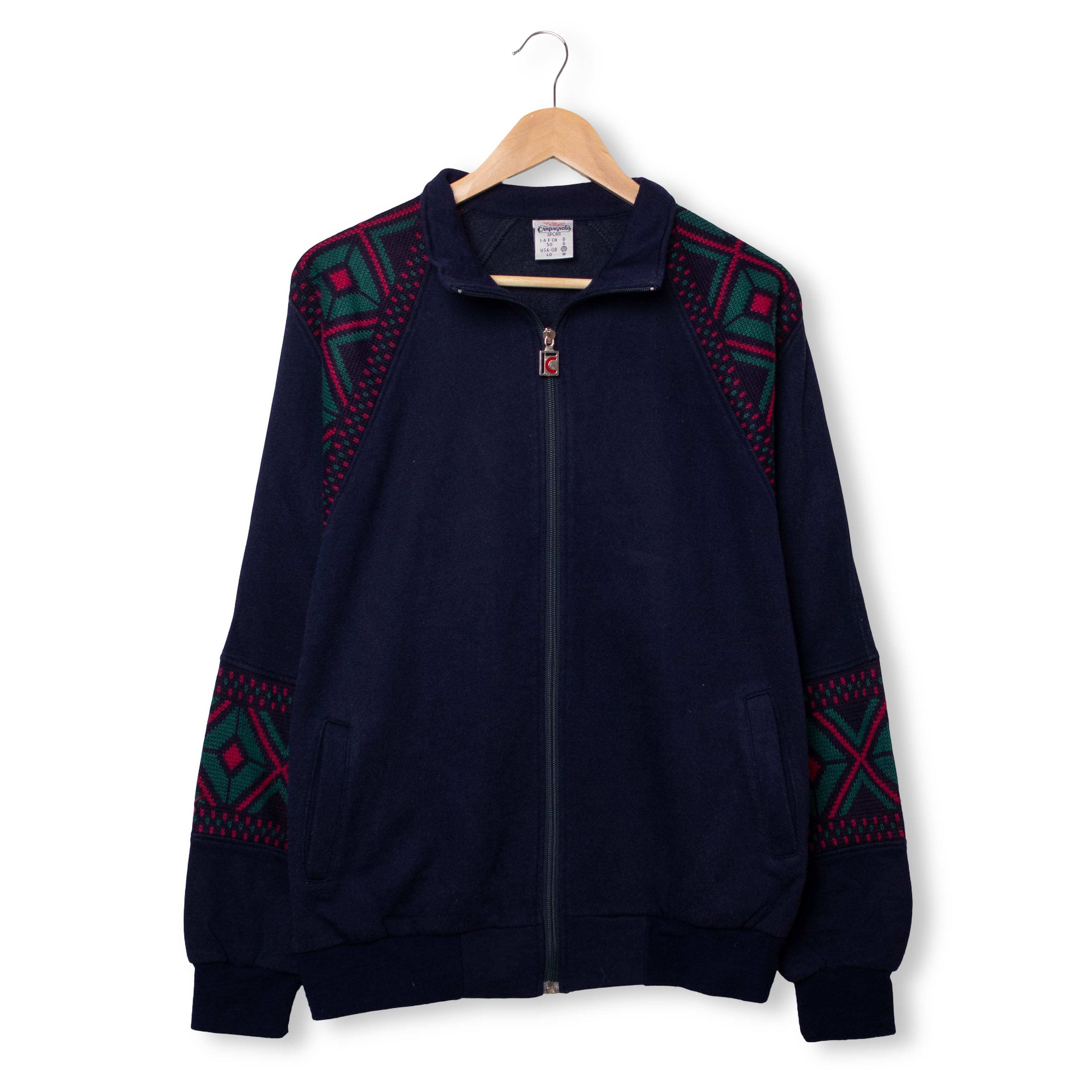 Vintage 80s 90s navy abstract full zip Sweatshirt - Size L/XL