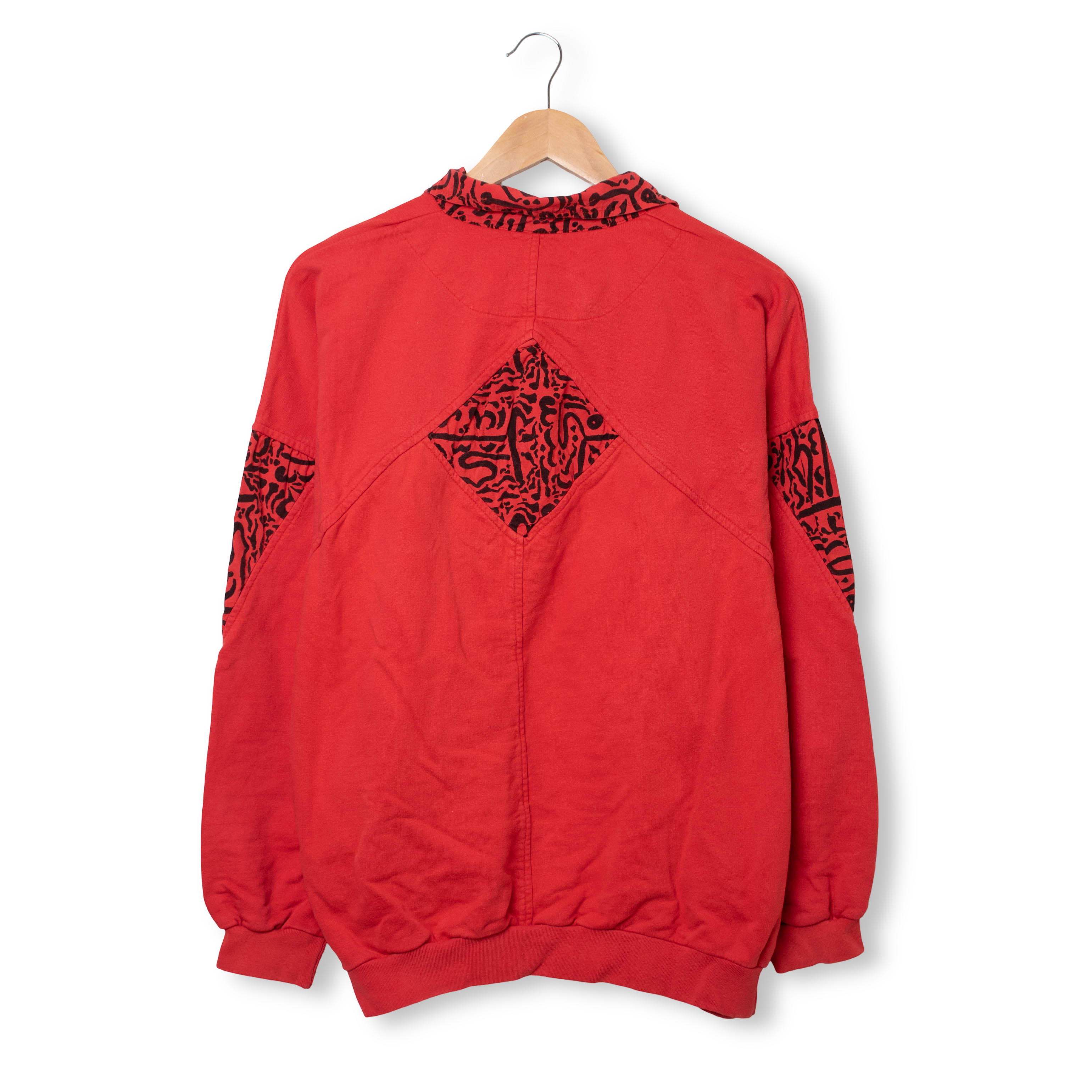 Vintage 80s 90s red abstract buttoned Sweatshirt - Size L/XL