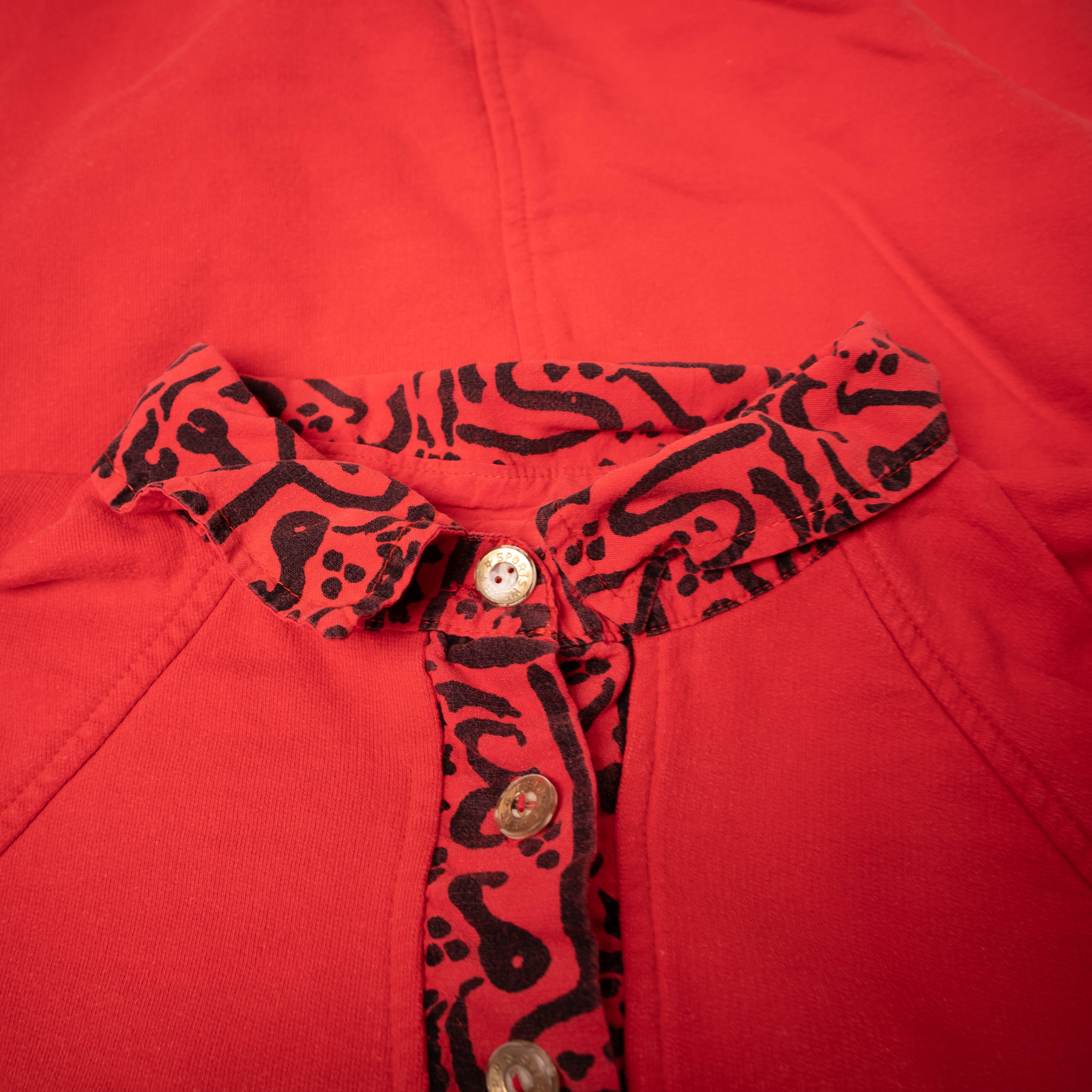 Vintage 80s 90s red abstract buttoned Sweatshirt - Size L/XL