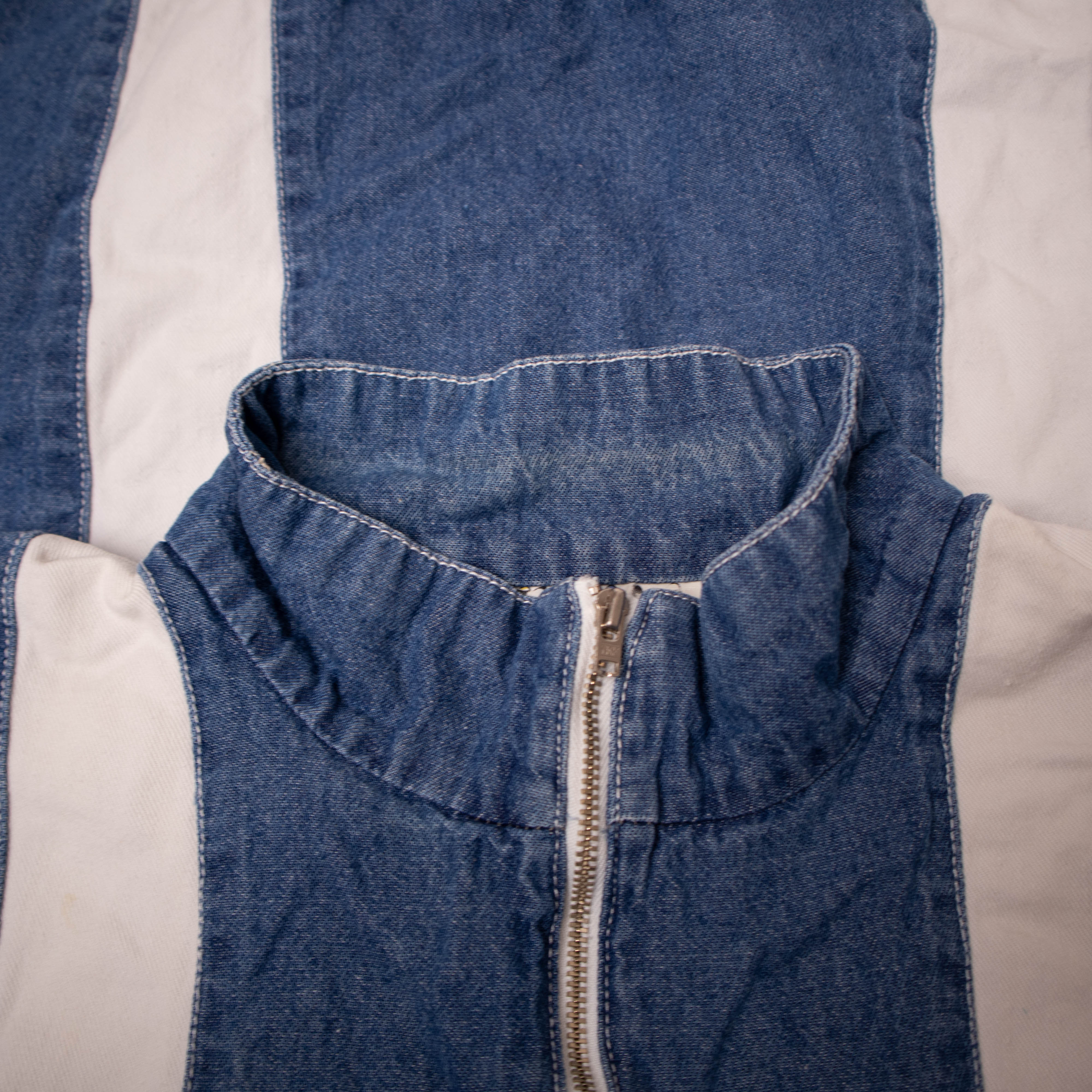 Vintage 80s 90s white and blue jeans quarter zip Sweatshirt - Size M