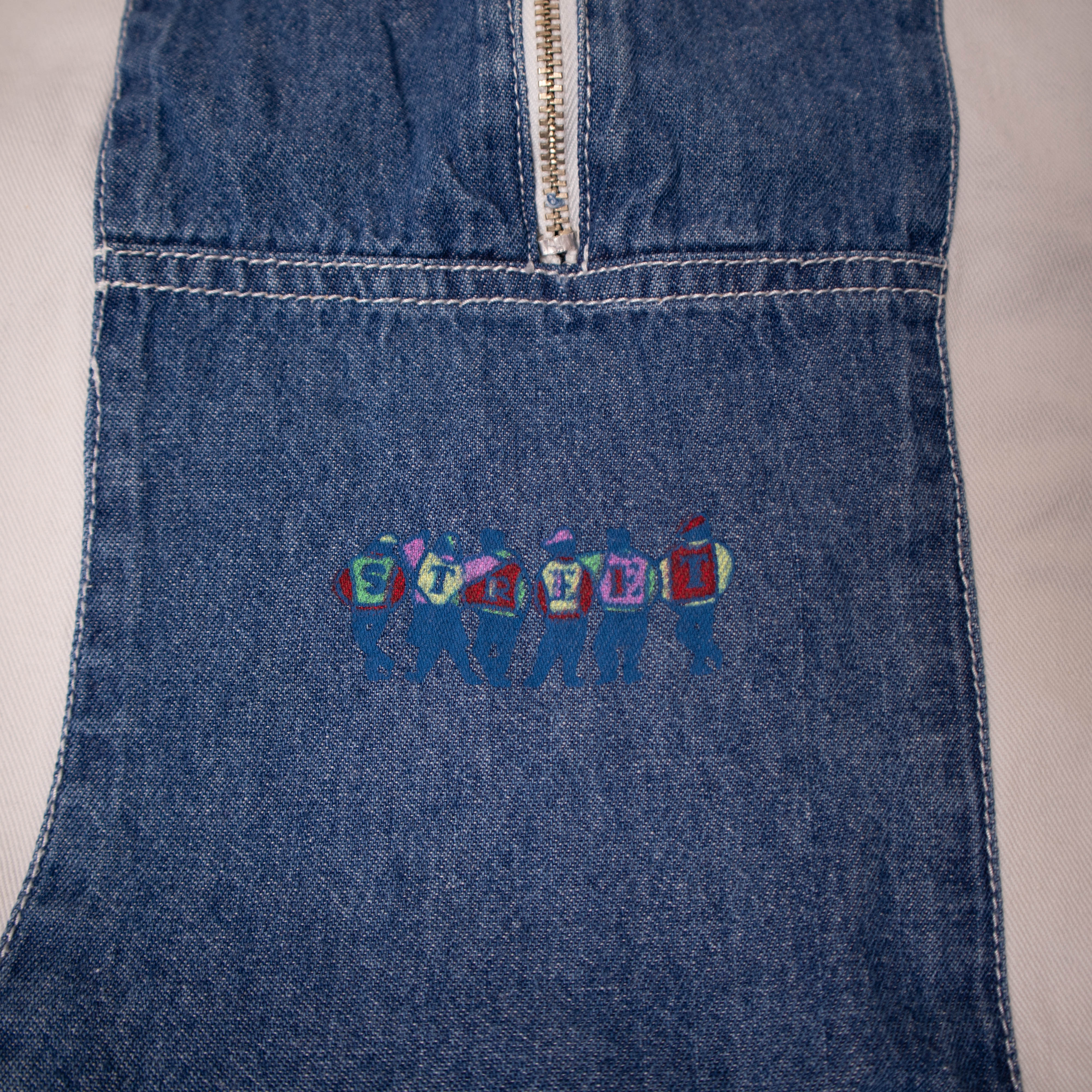 Vintage 80s 90s white and blue jeans quarter zip Sweatshirt - Size M