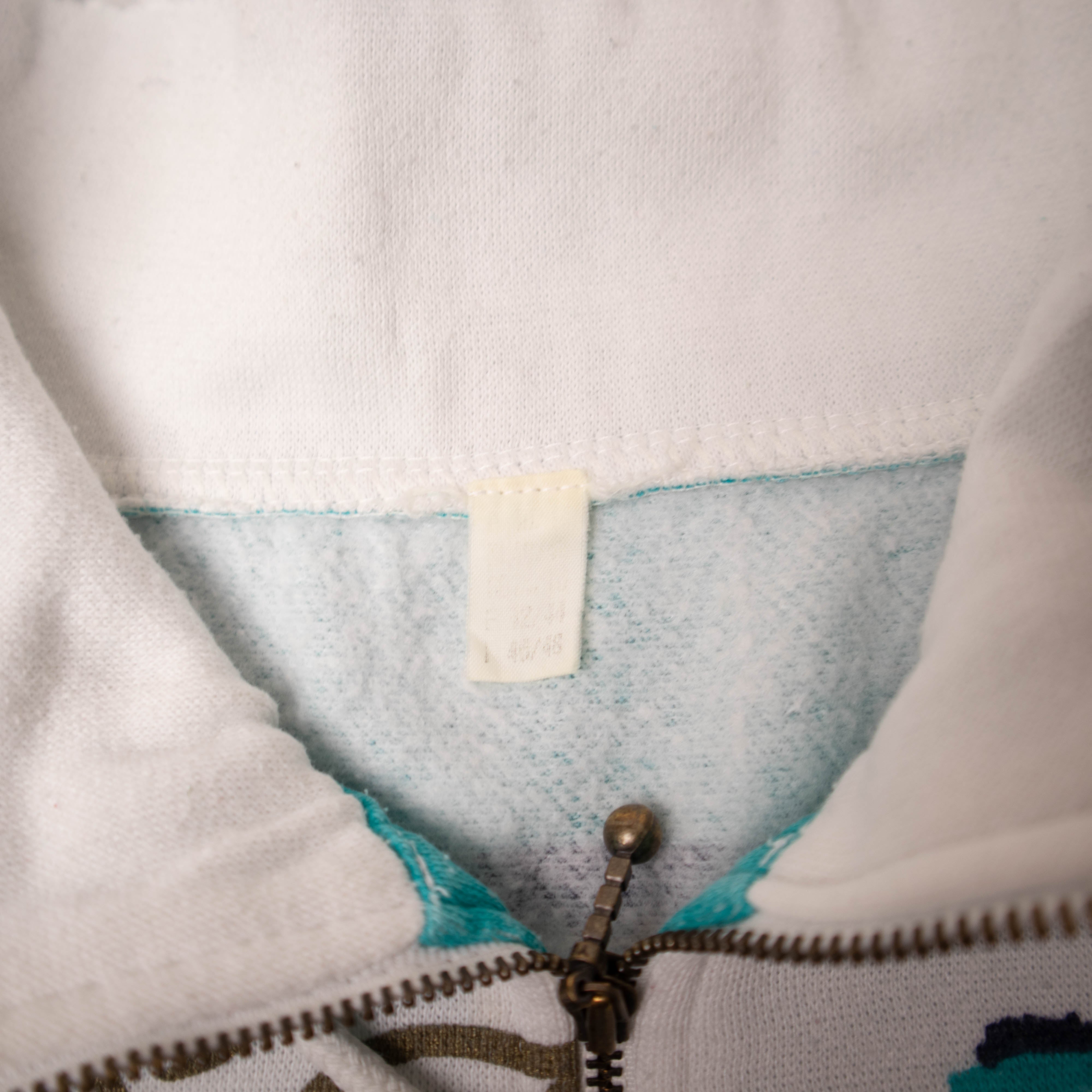 Vintage 80s 90s white and blue printed zip Sweatshirt - Size L