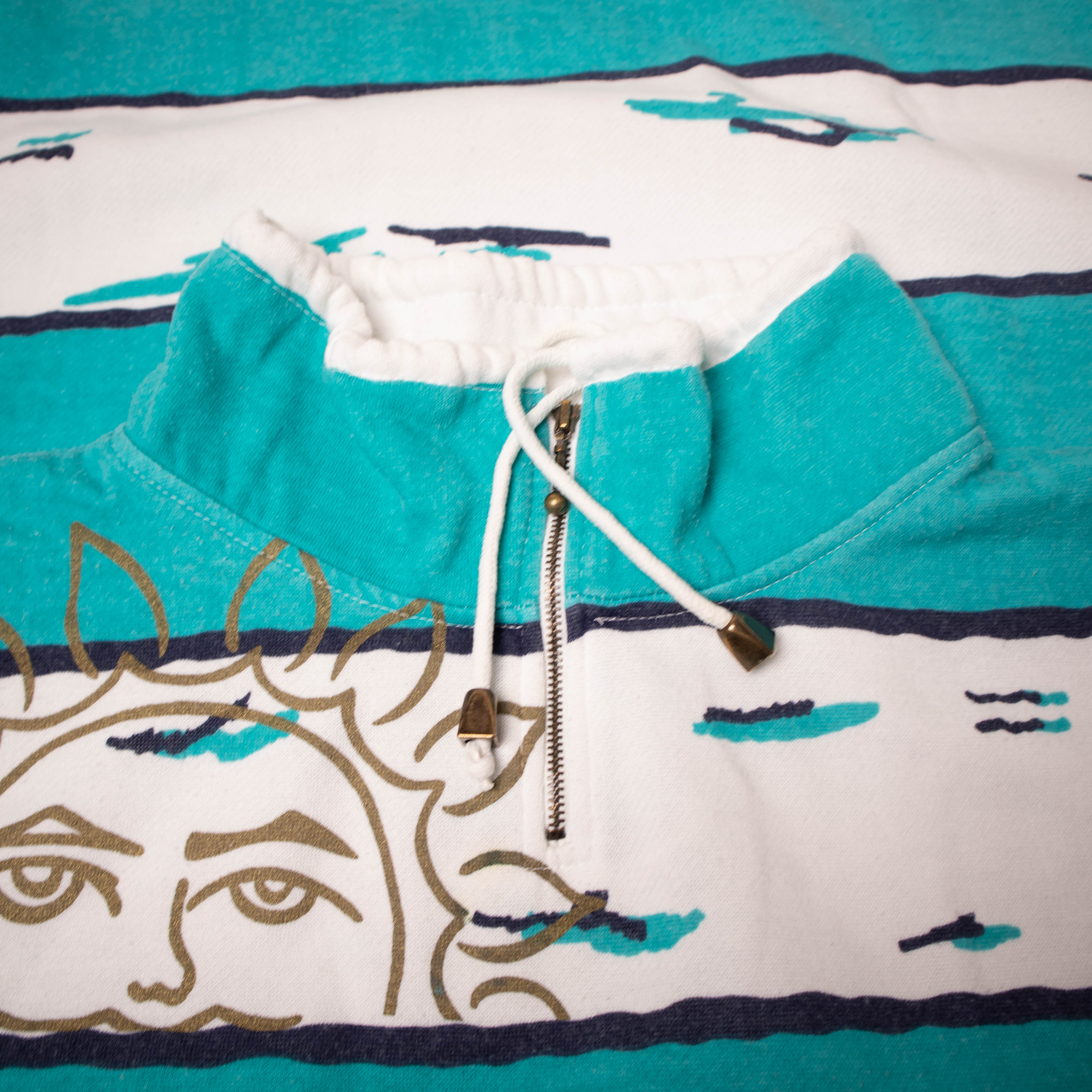 Vintage 80s 90s white and blue printed zip Sweatshirt - Size L