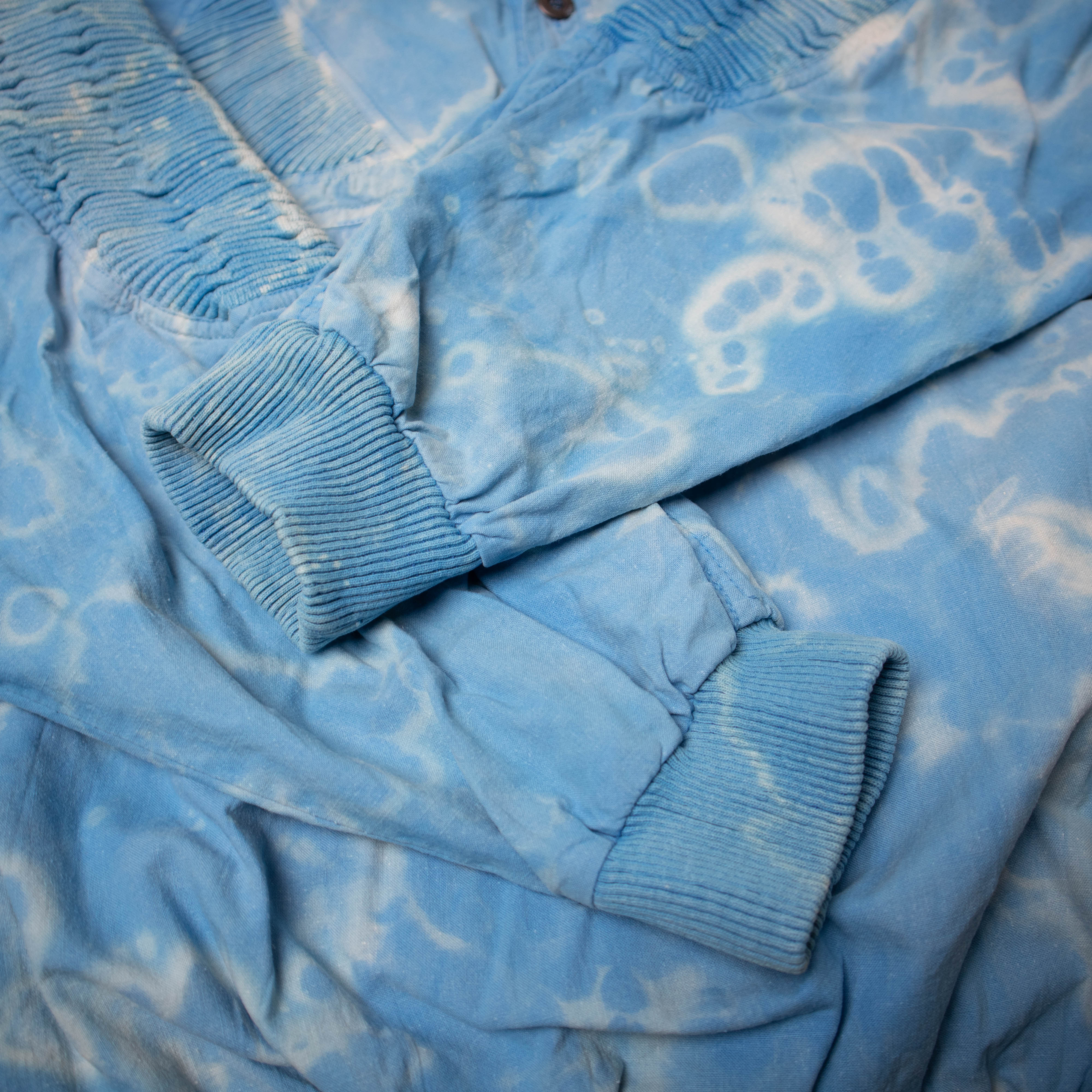 Vintage 80s 90s Rodeo blue tie dye buttoned Sweatshirt - Size L/XL