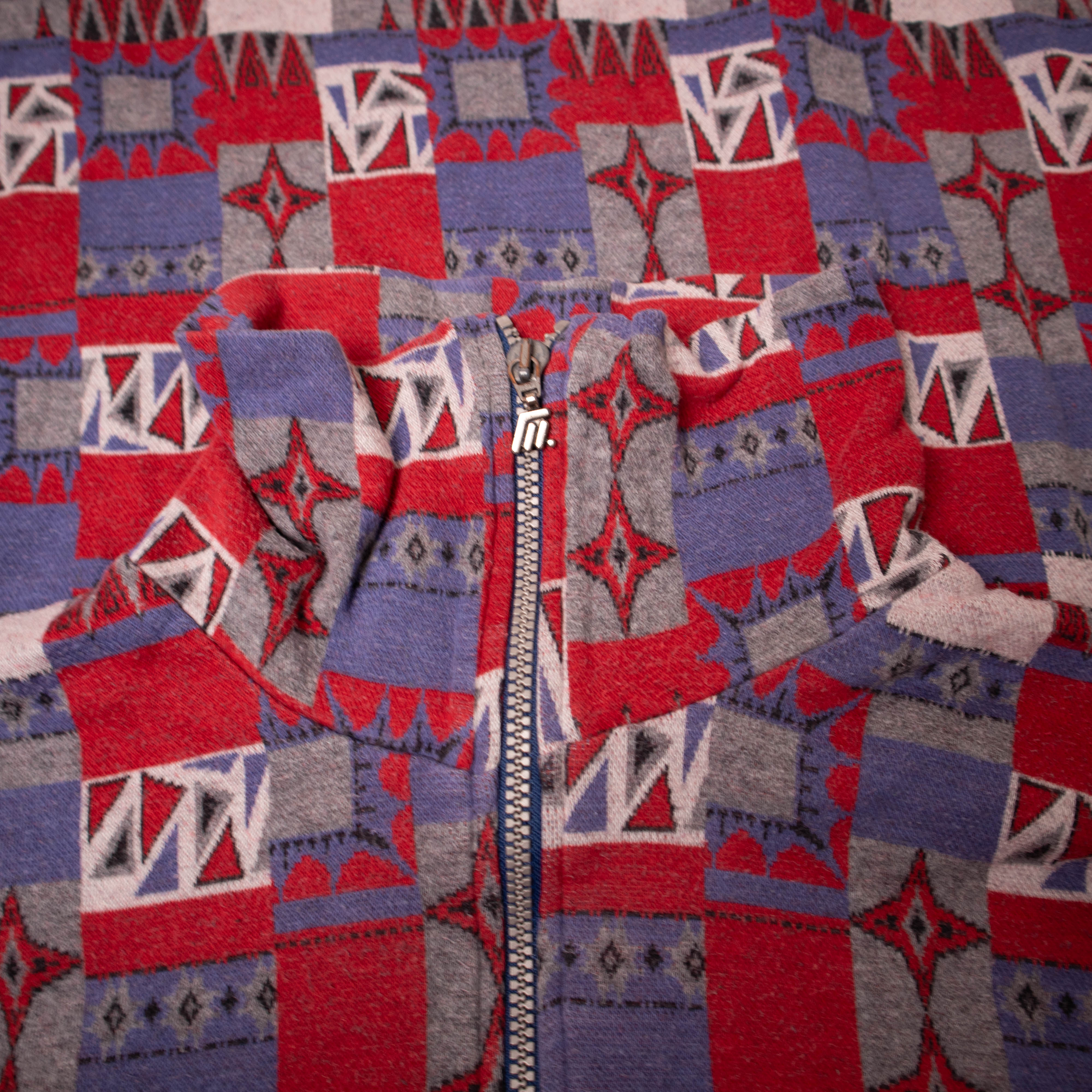 Vintage 80s 90s red and blue geometric zip Sweatshirt - Size XXL