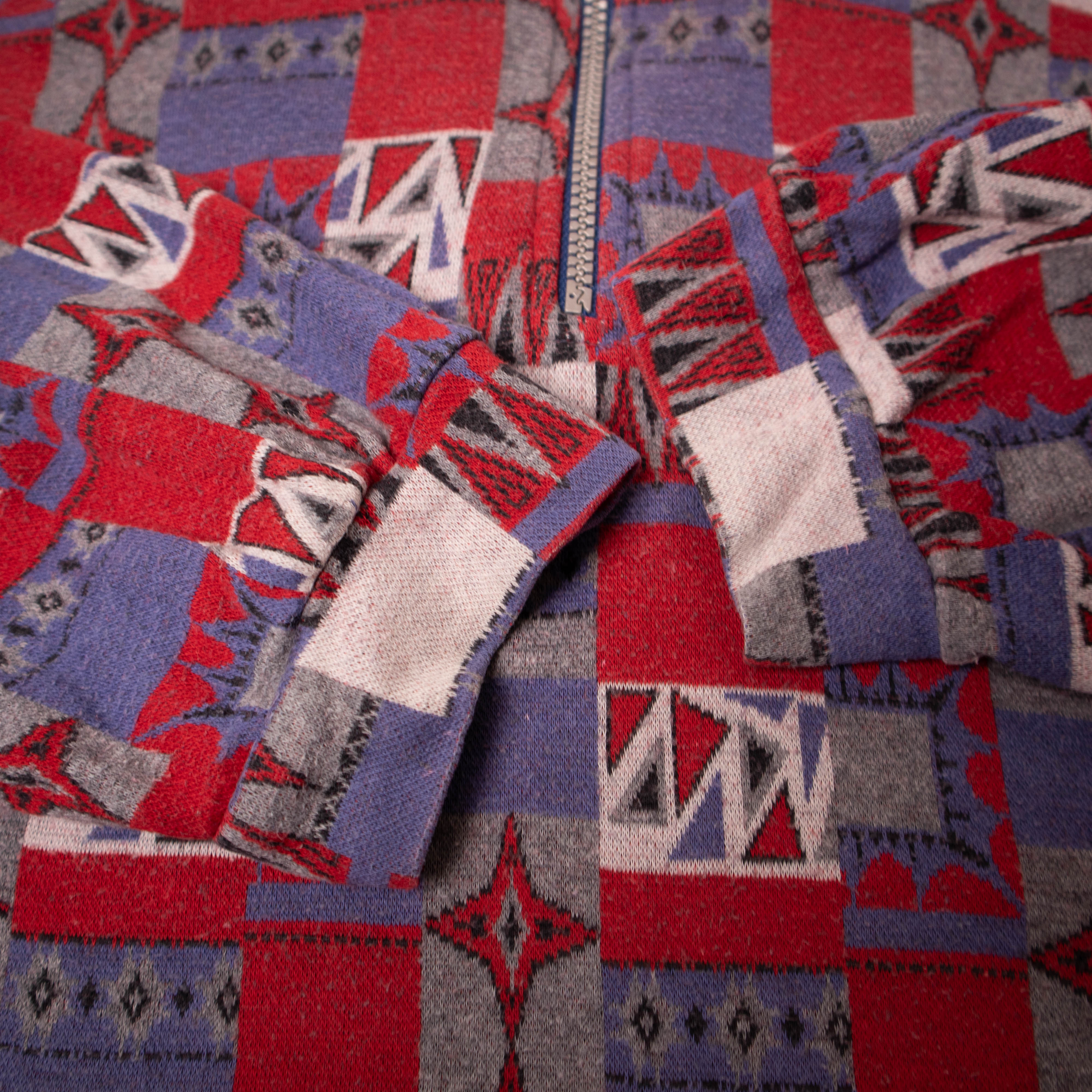 Vintage 80s 90s red and blue geometric zip Sweatshirt - Size XXL