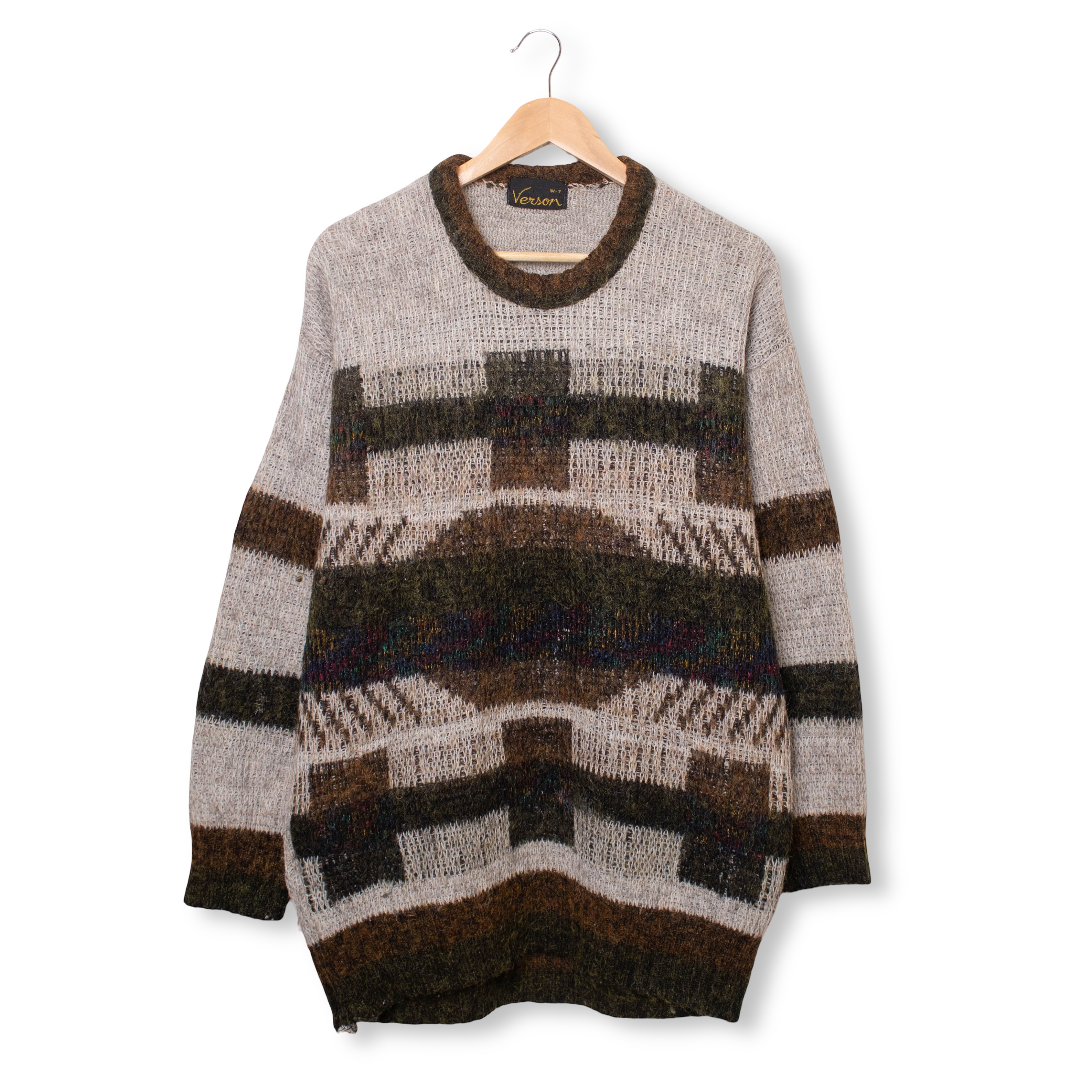 Vintage 80s 90s brown and grey geometric wool Sweater - Size L/XL