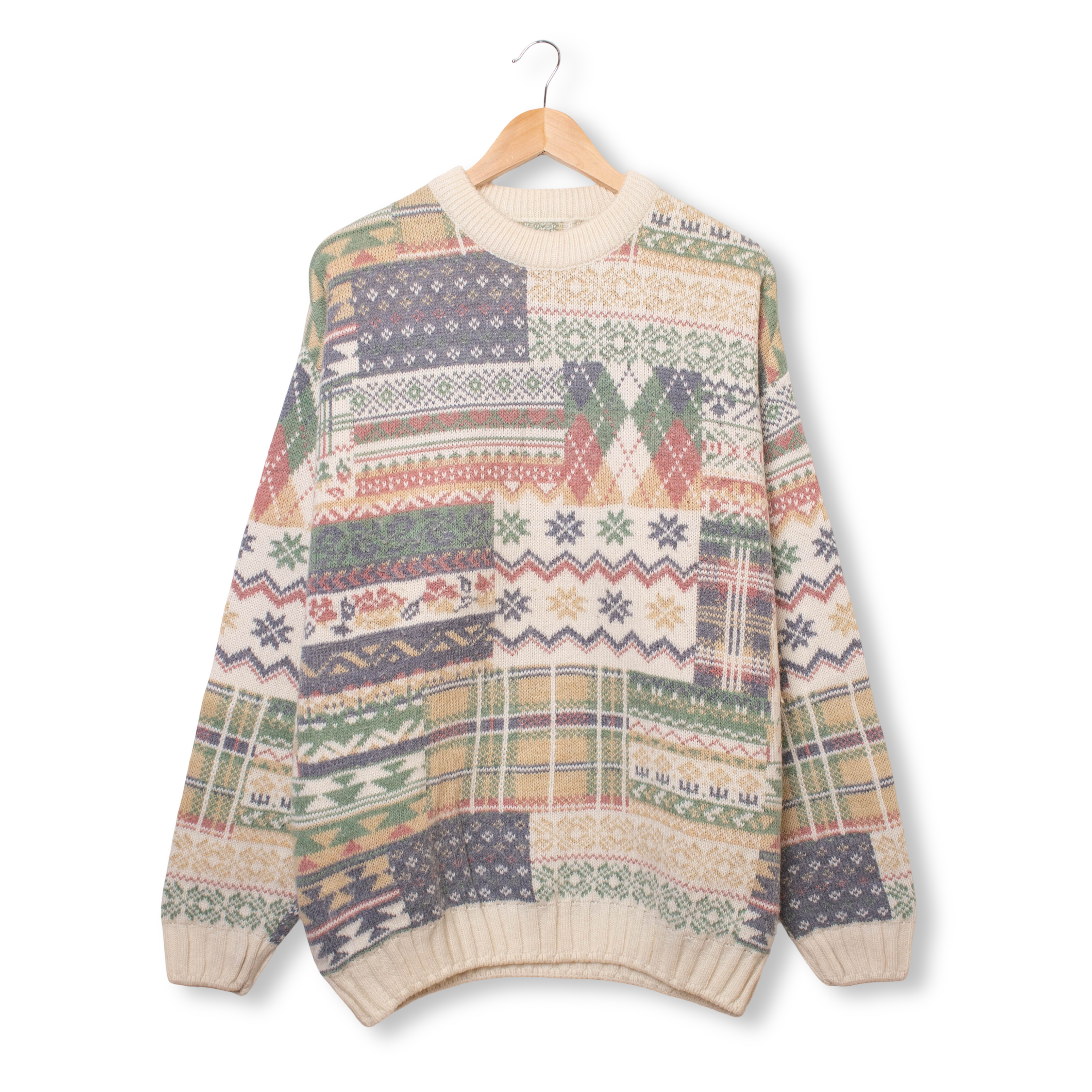 Vintage 80s 90s multicolor abstract 50% wool Sweater - Size XL