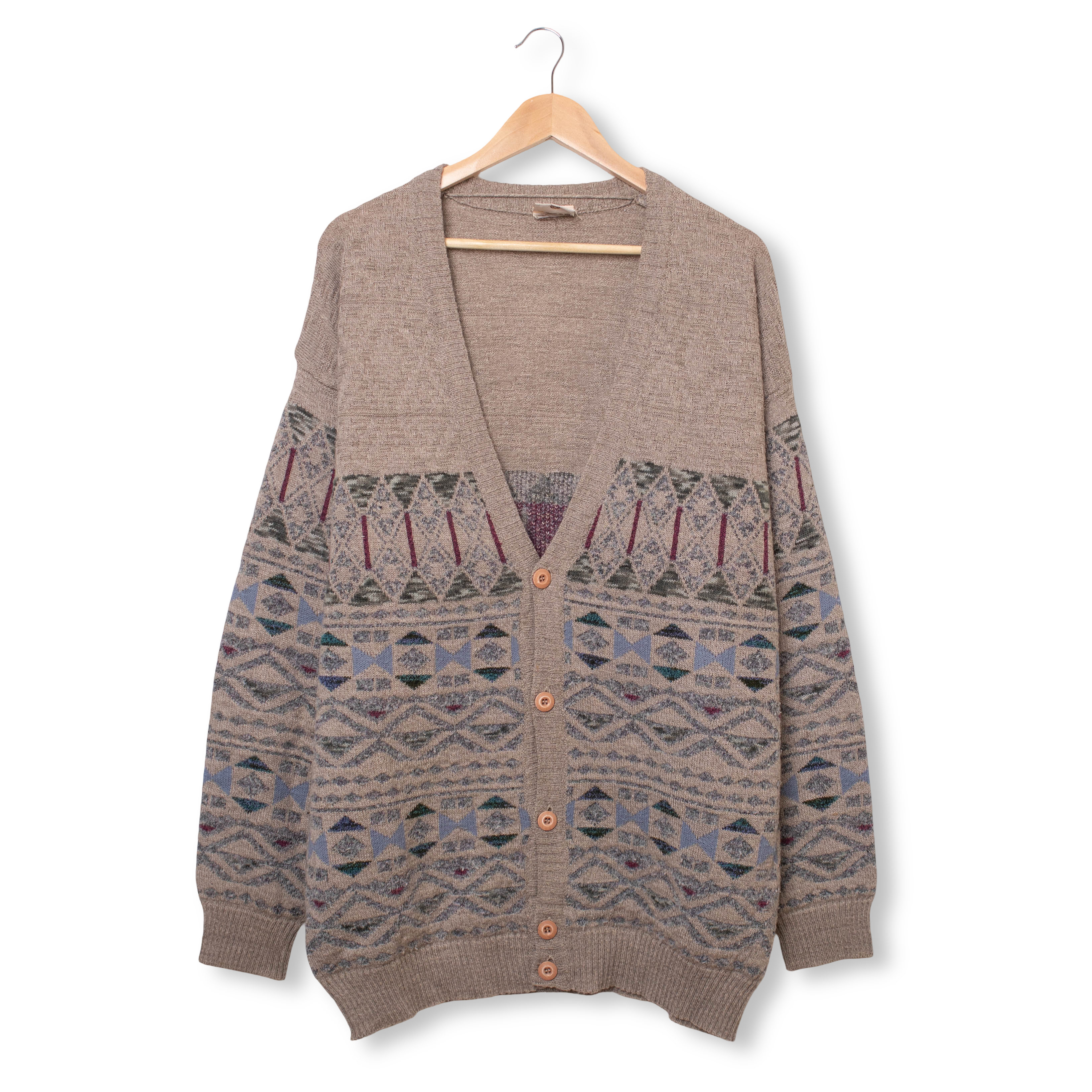 Vintage 80s 90s beige geometric Angelo Litrico Cardigan - Size XL