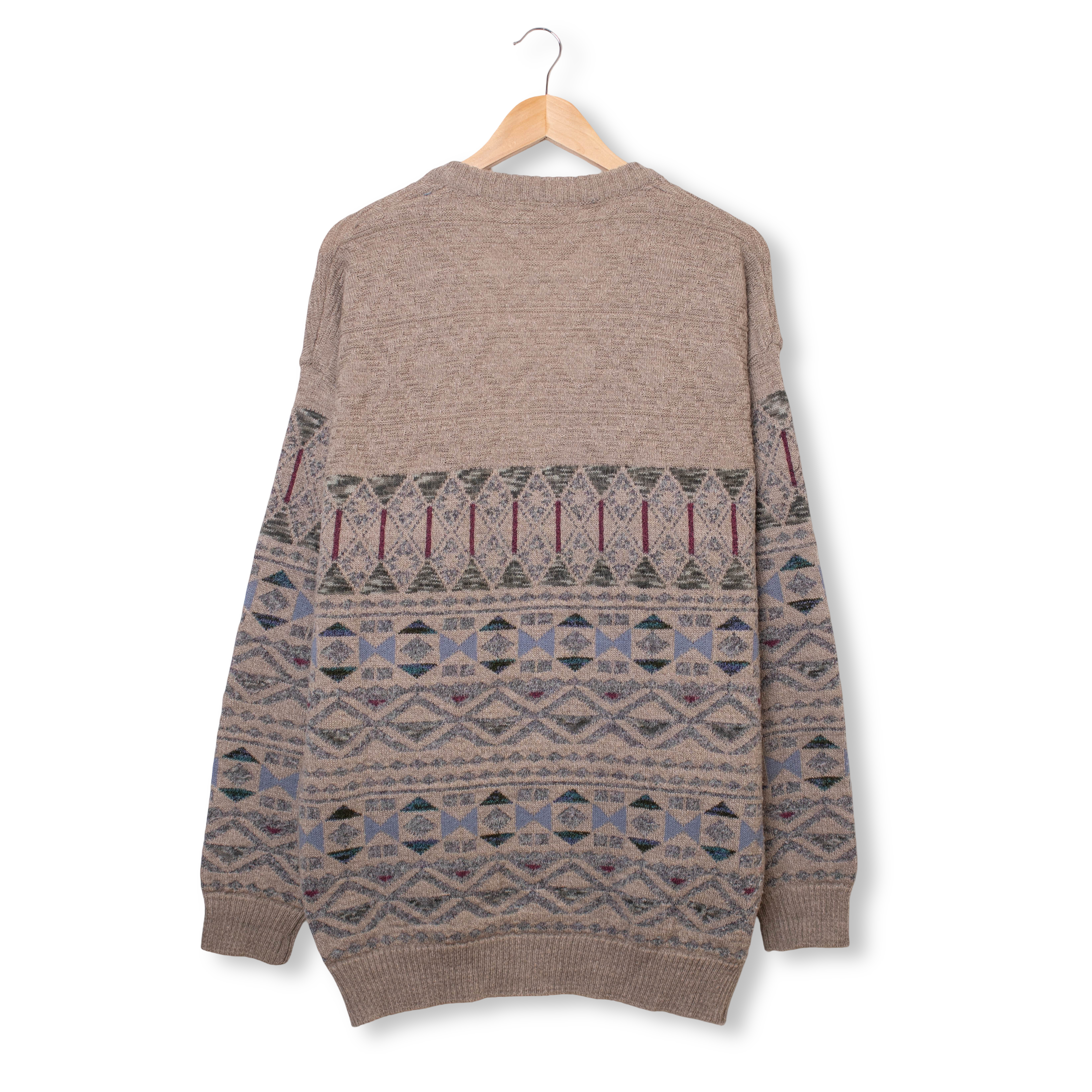 Vintage 80s 90s beige geometric Angelo Litrico Cardigan - Size XL 