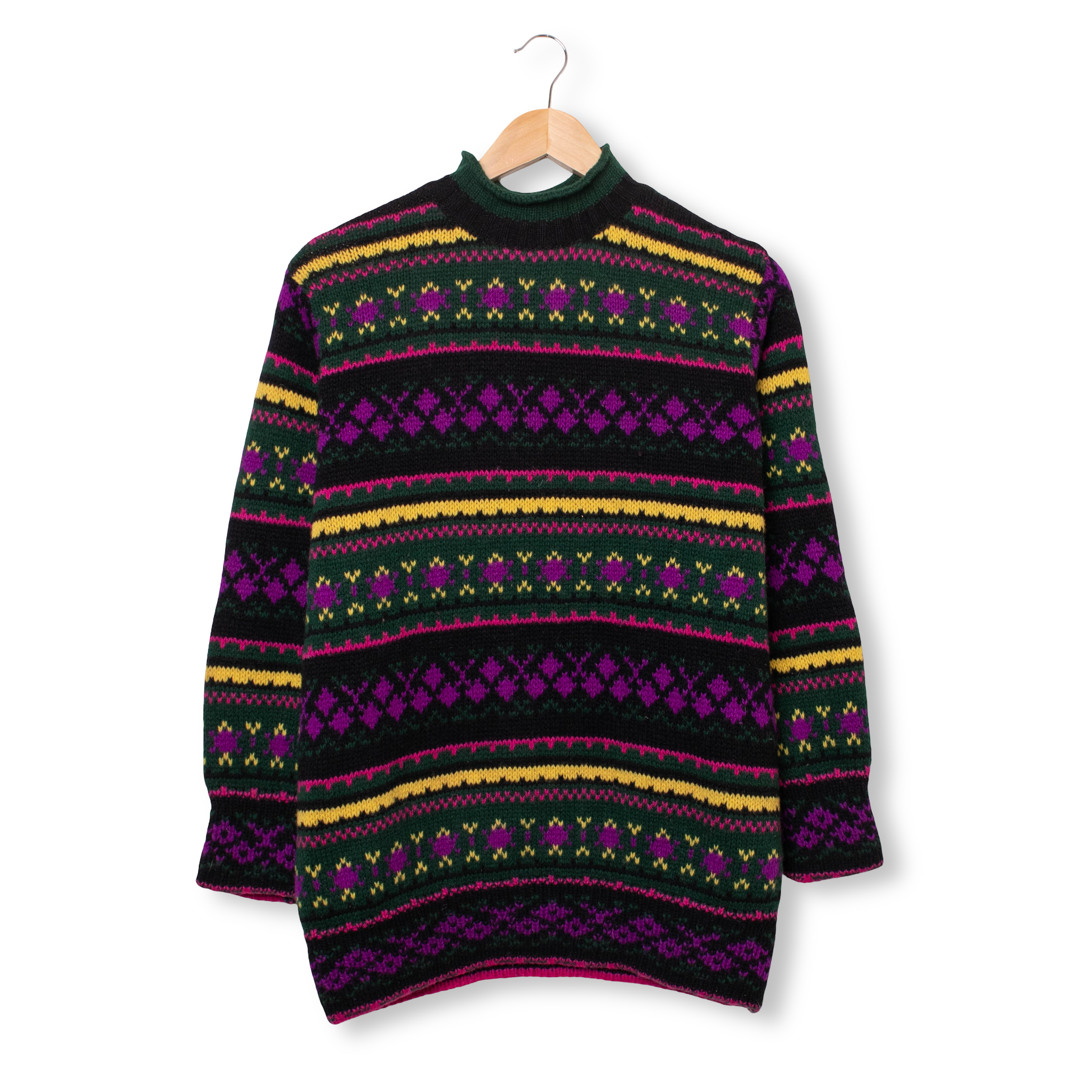 Vintage 80s 90s multicolor abstract geometric 100% wool Benetton Sweater - Size M/L woman