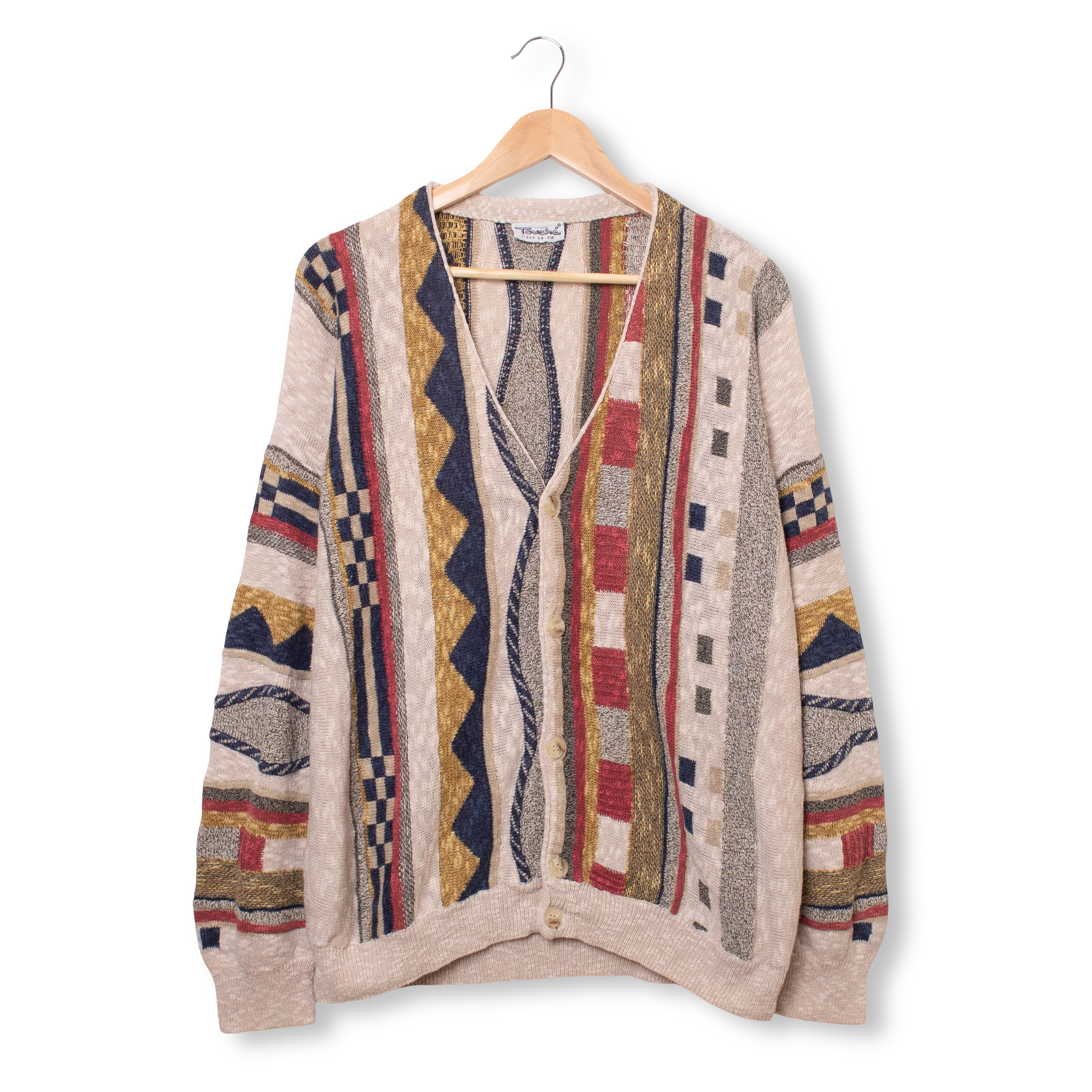 Vintage 80s 90s multicolor abstract geometric Cardigan - Size XL