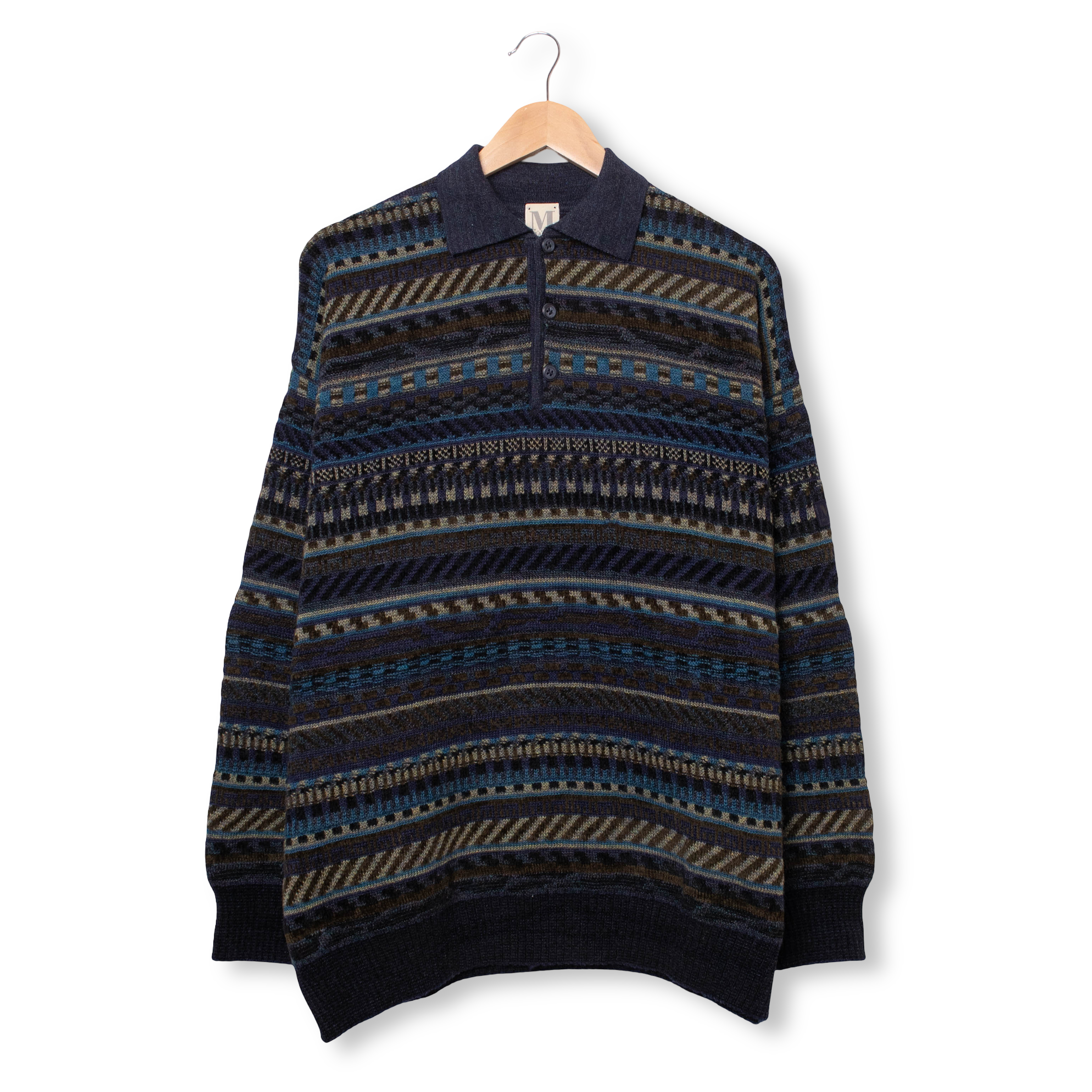 Vintage 80s 90s multicolor striped 66% wool buttoned Sweater - Size XL/XXL