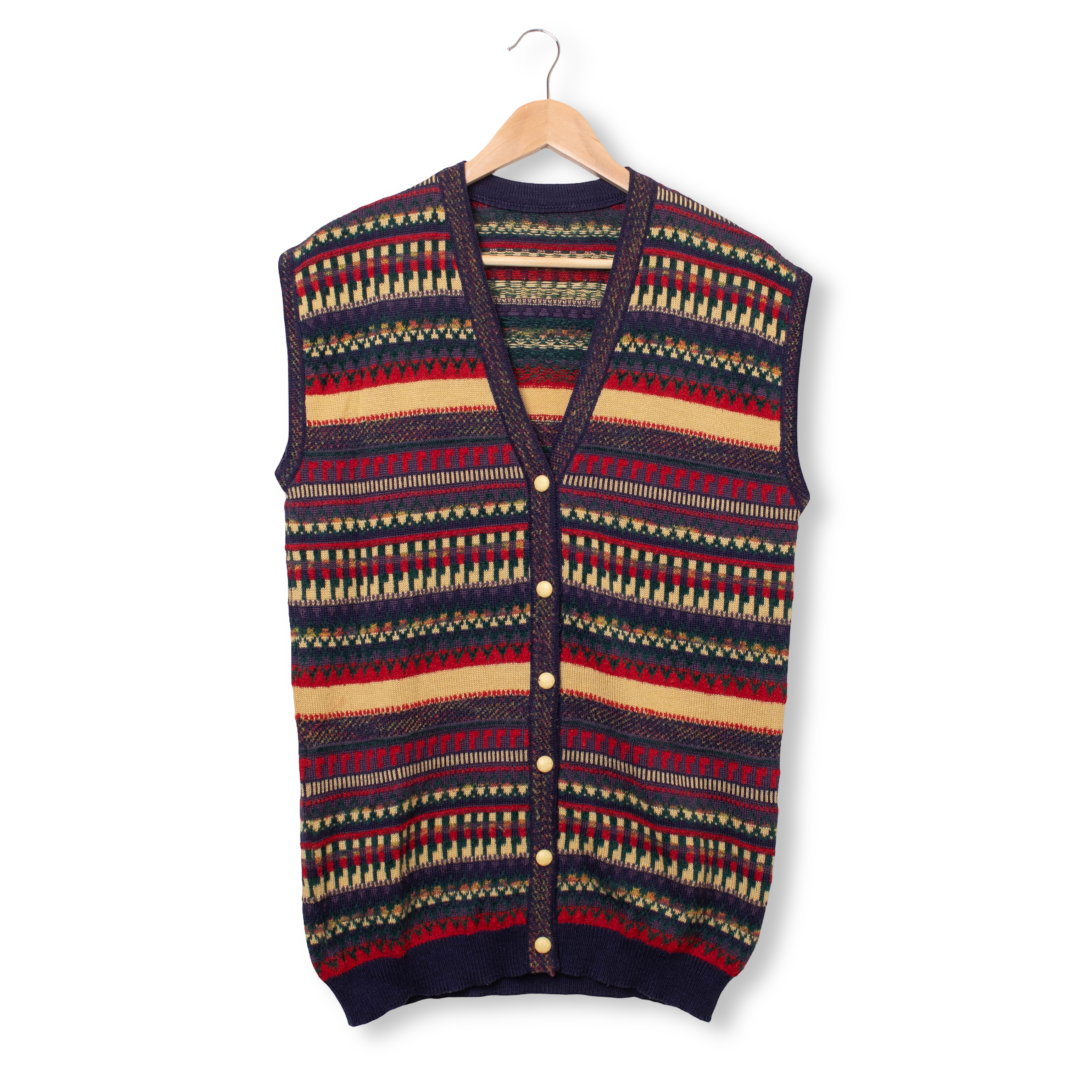Vintage 80s 90s multicolor striped 40% wool Cardigan Vest - Size L