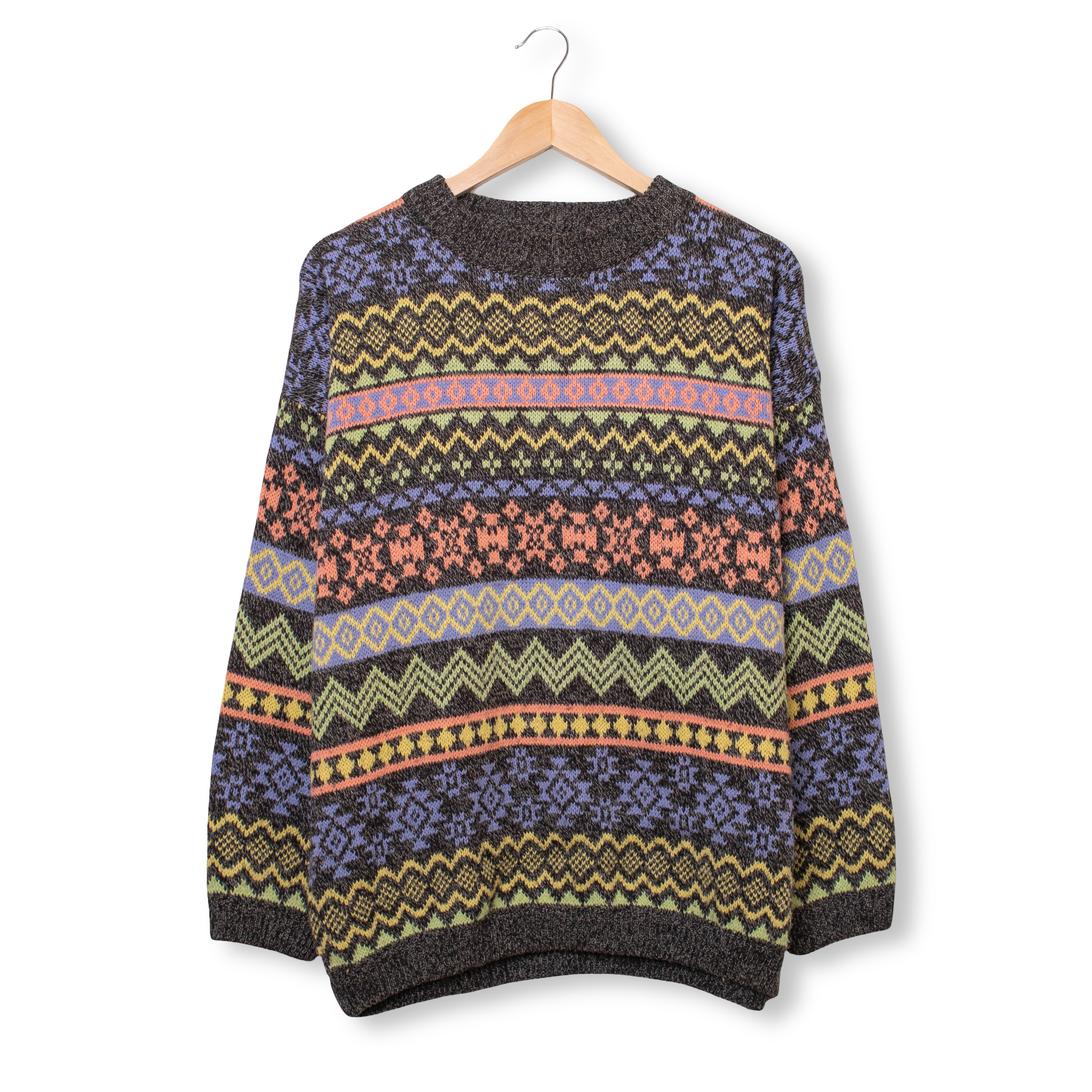 Vintage 80s 90s multicolor abstract geometric 50% wool Sweater - Size L/XL