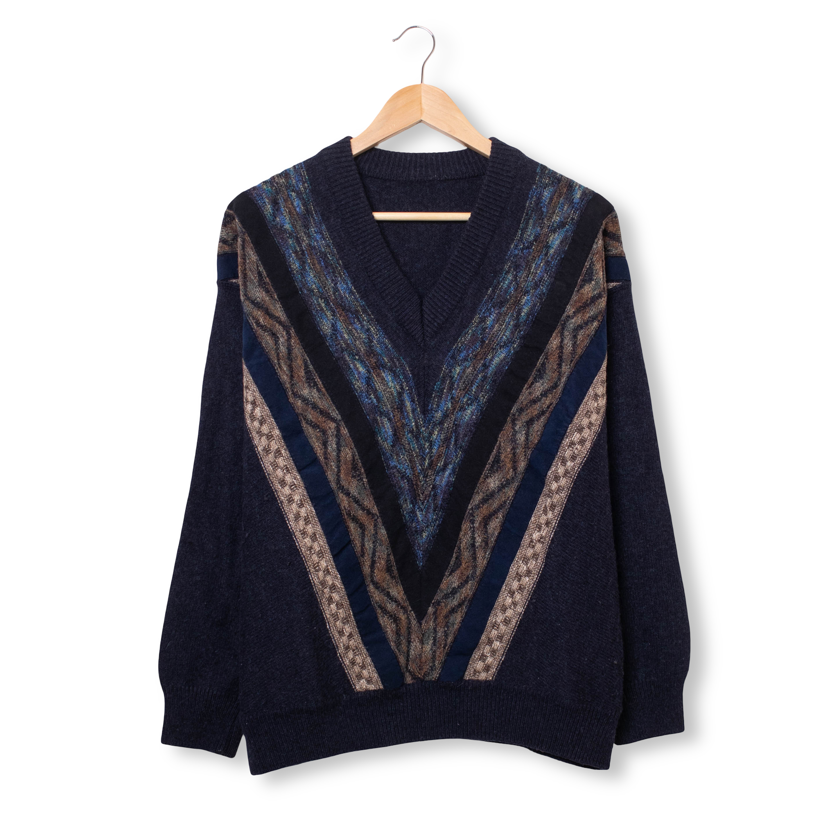 Vintage 80s 90s navy V shape wool Sweater - Size M/L