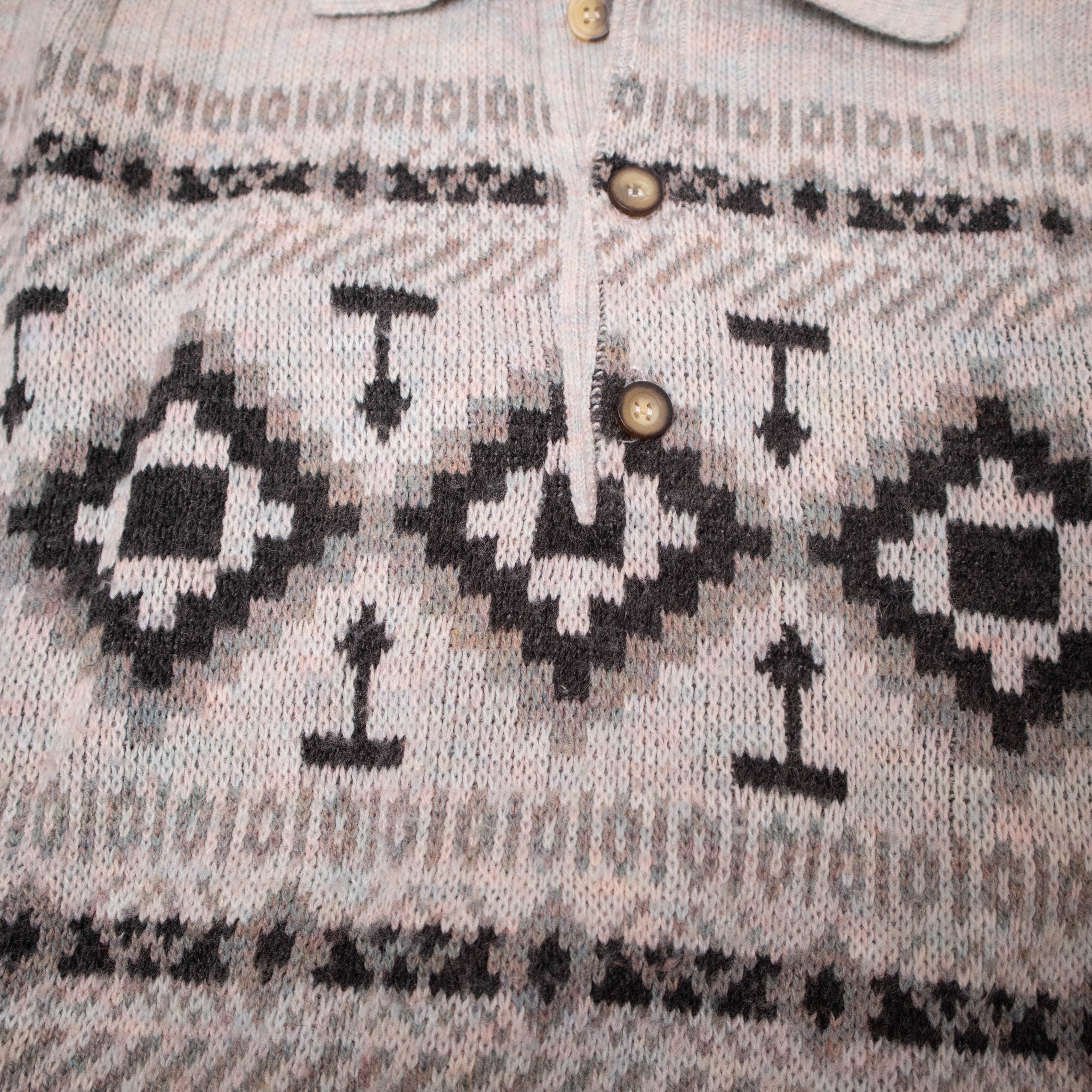 Vintage 80s 90s grey geometric 50% wool buttoned Sweater - Size M 