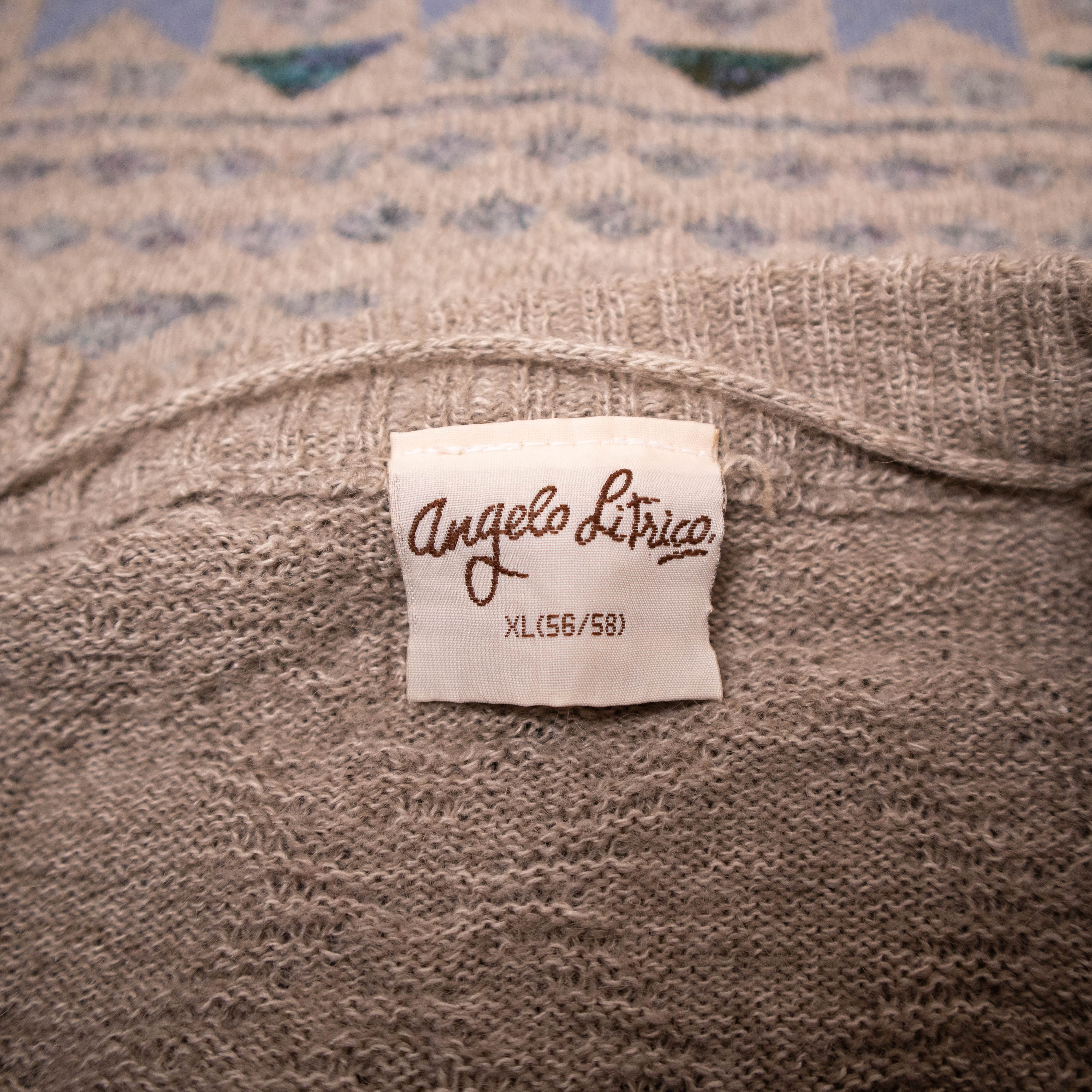 Vintage 80s 90s beige geometric Angelo Litrico Cardigan - Size XL 