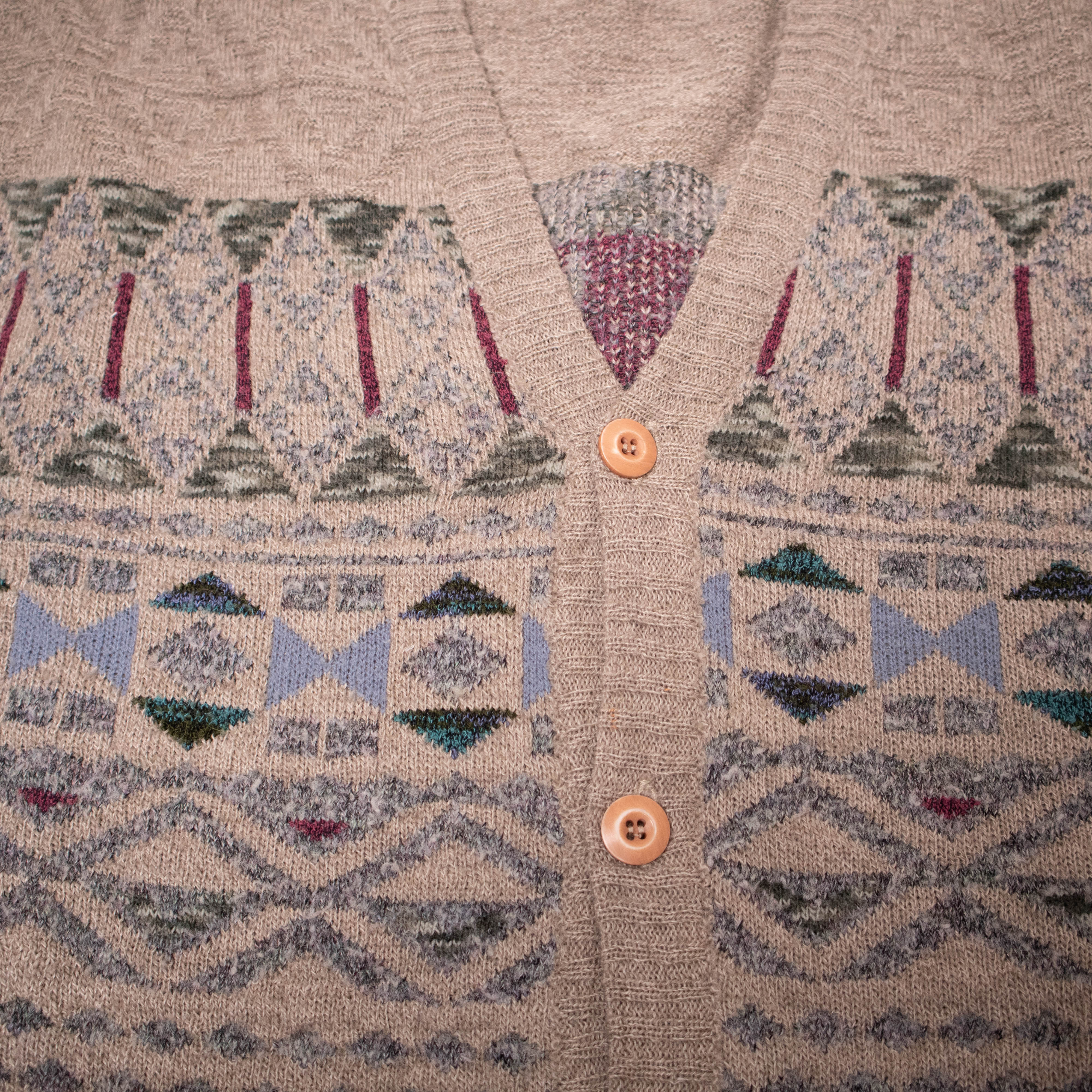 Vintage 80s 90s beige geometric Angelo Litrico Cardigan - Size XL 