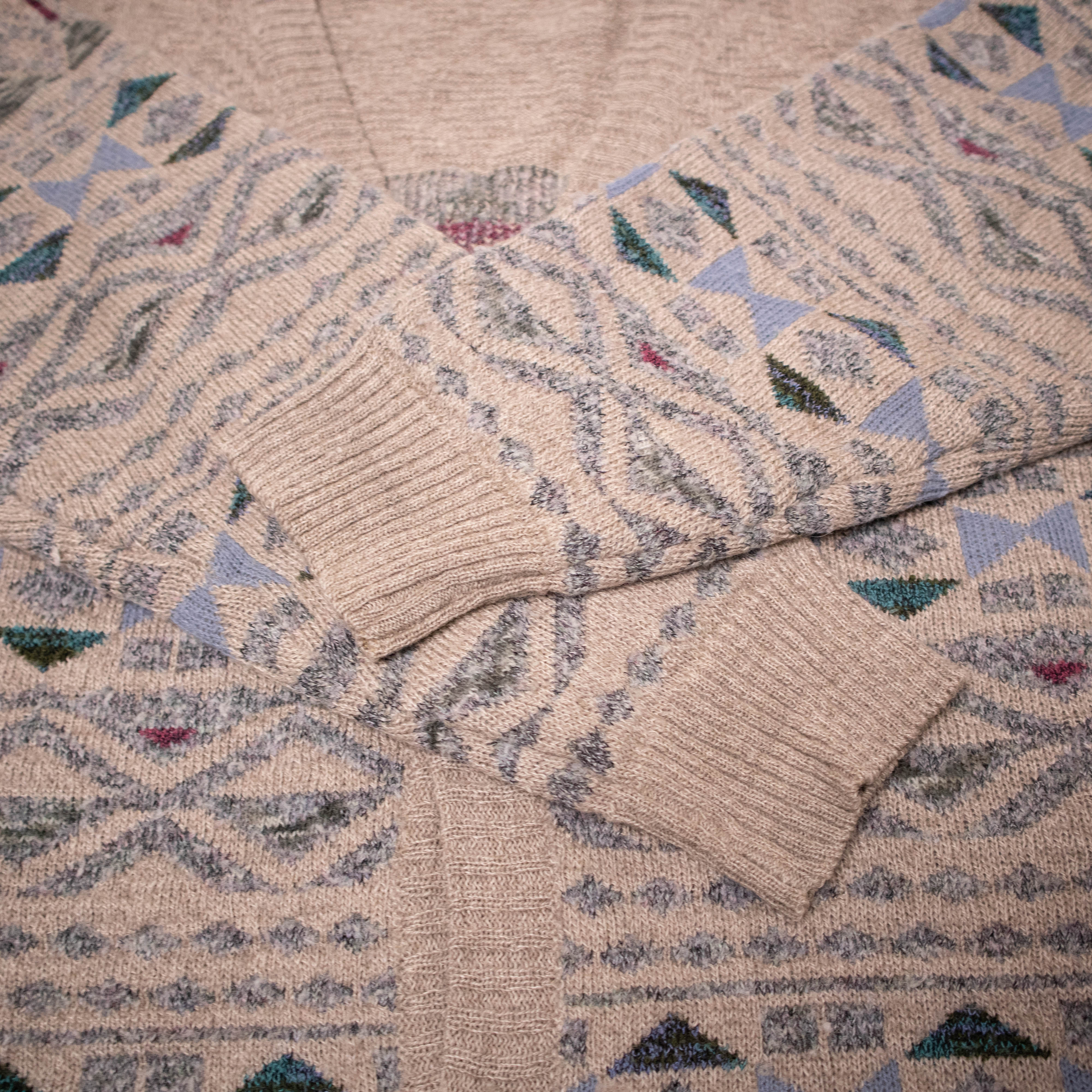 Vintage 80s 90s beige geometric Angelo Litrico Cardigan - Size XL 