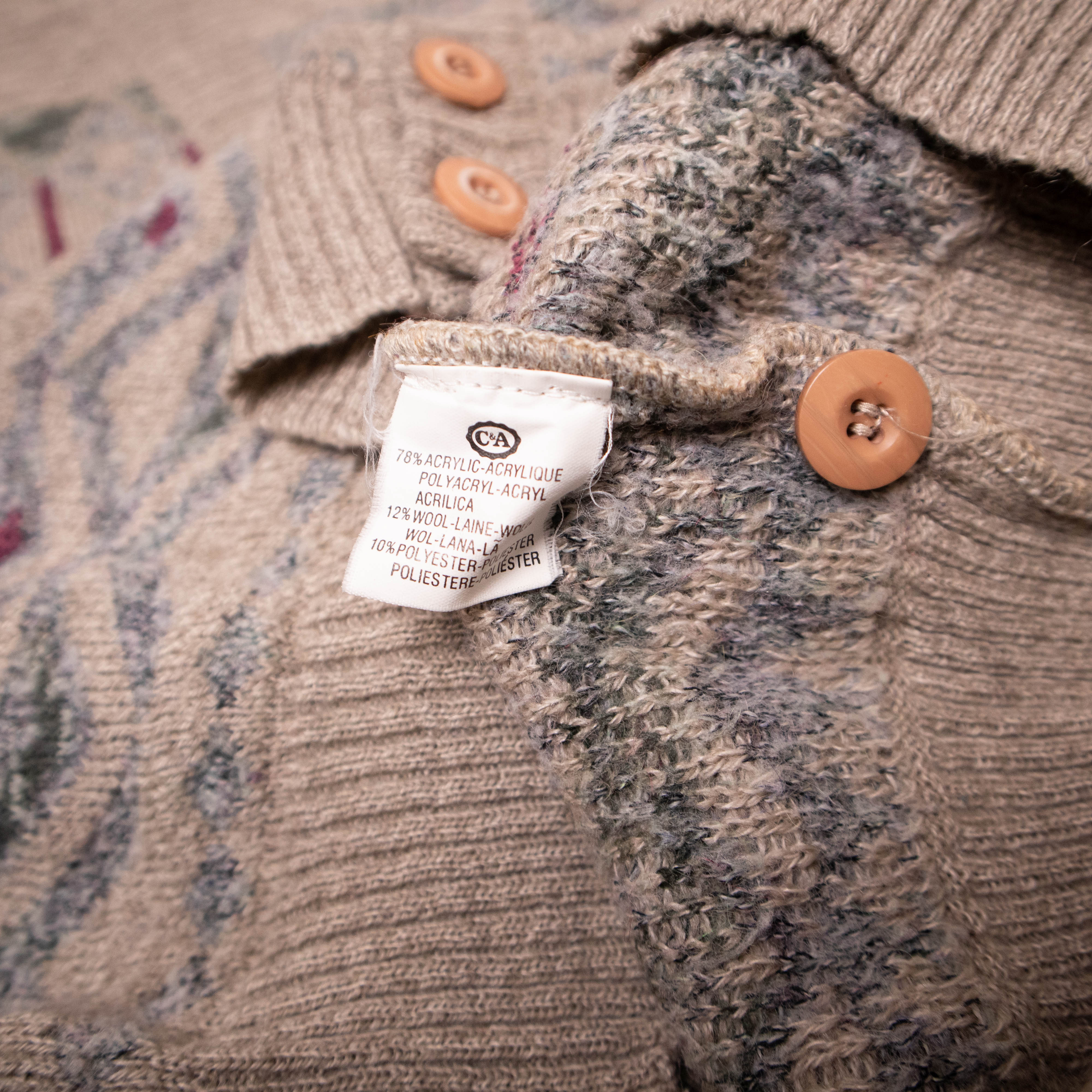 Vintage 80s 90s beige geometric Angelo Litrico Cardigan - Size XL 