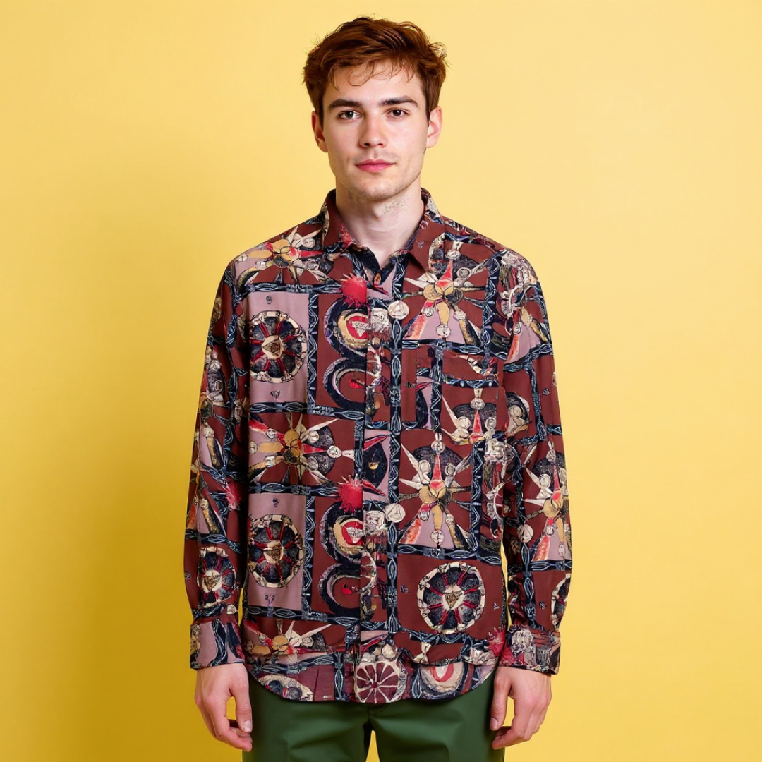 Vintage 90s multicolor red abstract long sleeve Shirt - Size L/XL