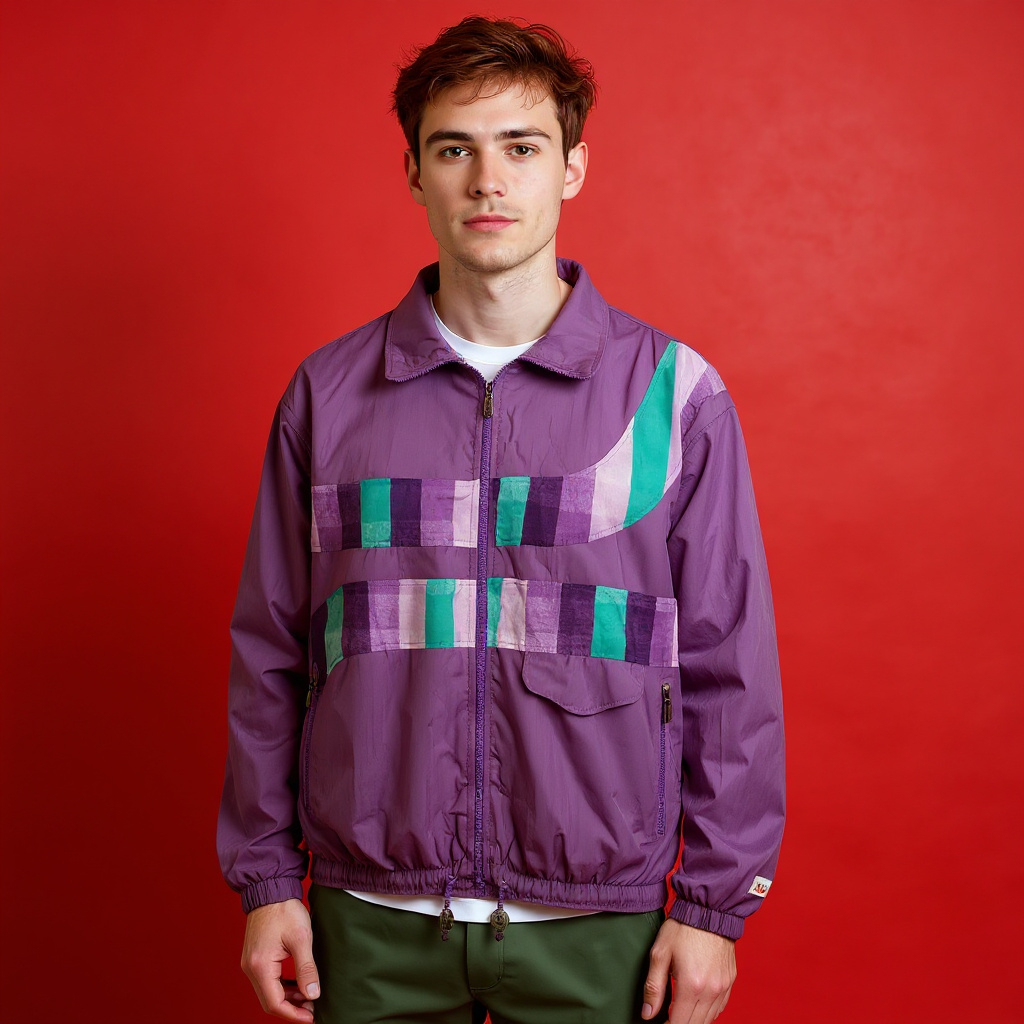 Vintage Ellesse 90s purple geometric colorblock Windbreaker Jacket - Size L/XL