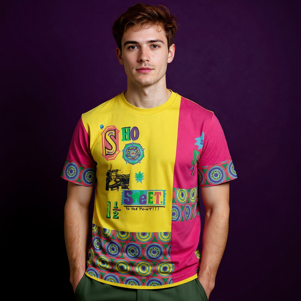 Vintage 90s yellow and pink graphic print T shirt - Size L/XL