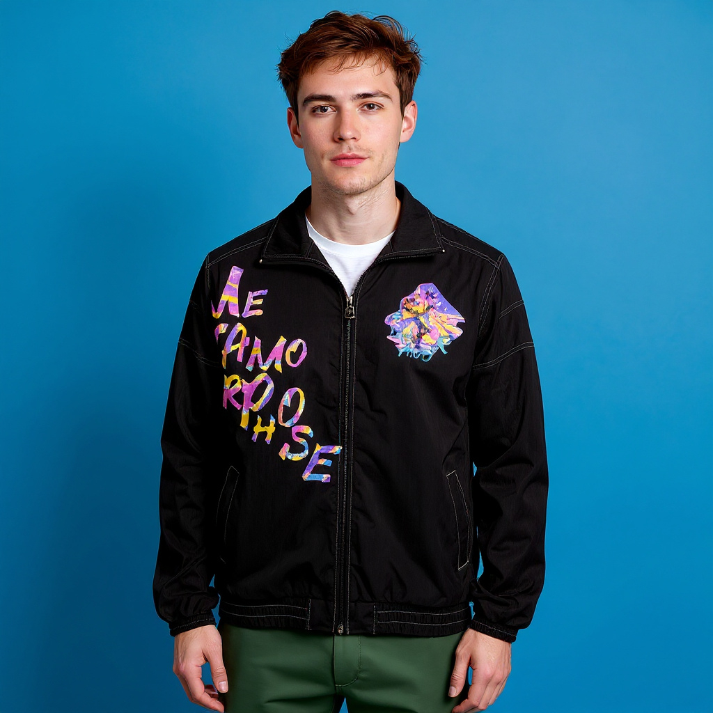 Vintage 90s black graphic printed Windbreaker Jacket - Size M