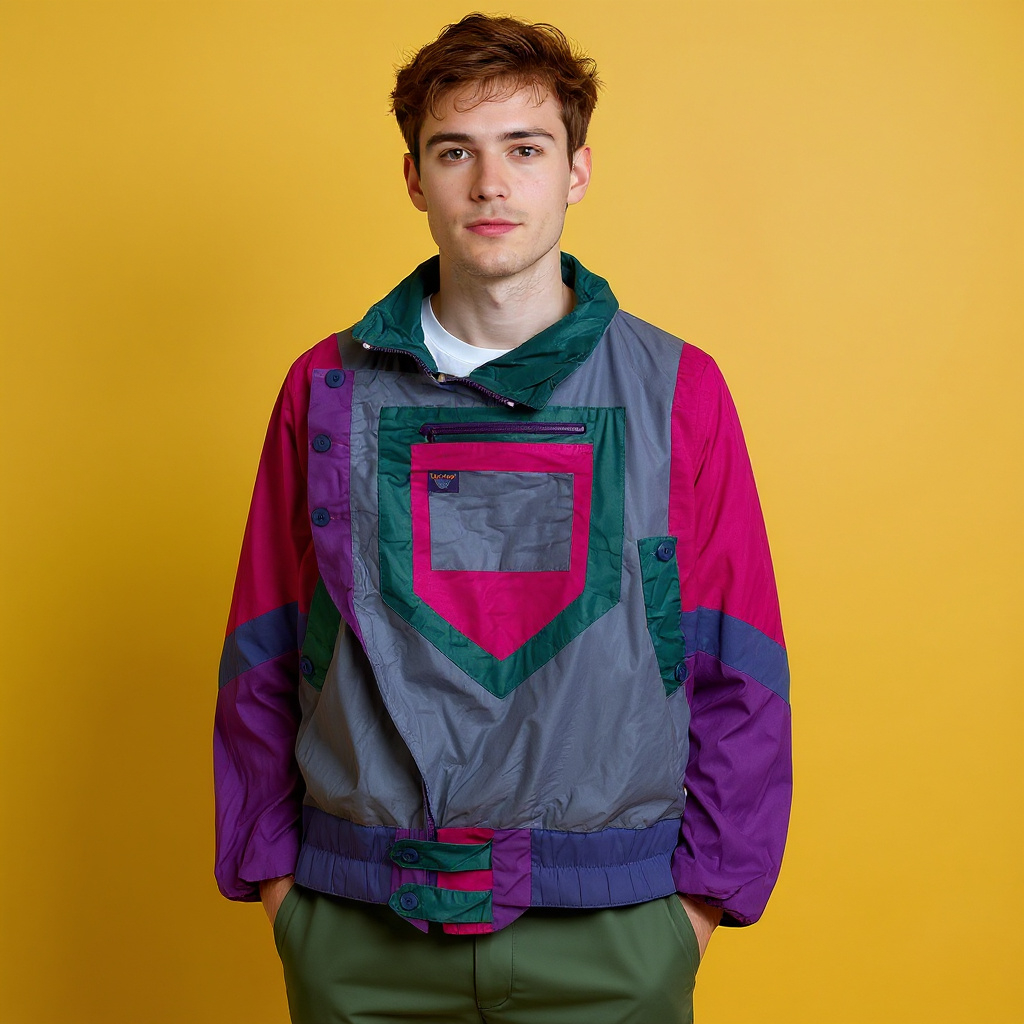 Vintage 80s multicolor purple geometric pattern Windbreaker Jacket - Size XL