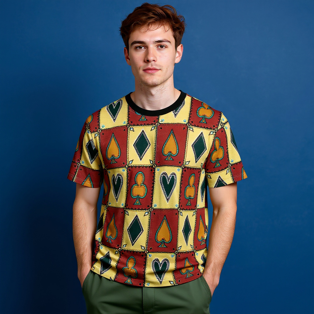 Vintage 90s red and cream poker graphic print T shirt - Size M