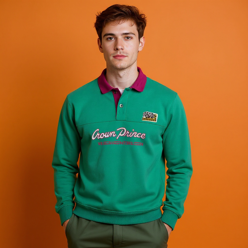 Vintage 80s 90s green printed buttoned Sweatshirt - Size L