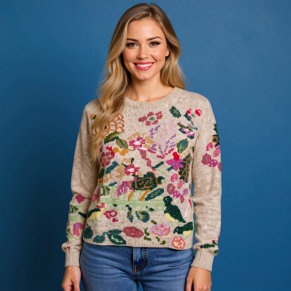 Vintage 80s 90s beige wool art knitted made in Uruguay Sweater  - Size S/M