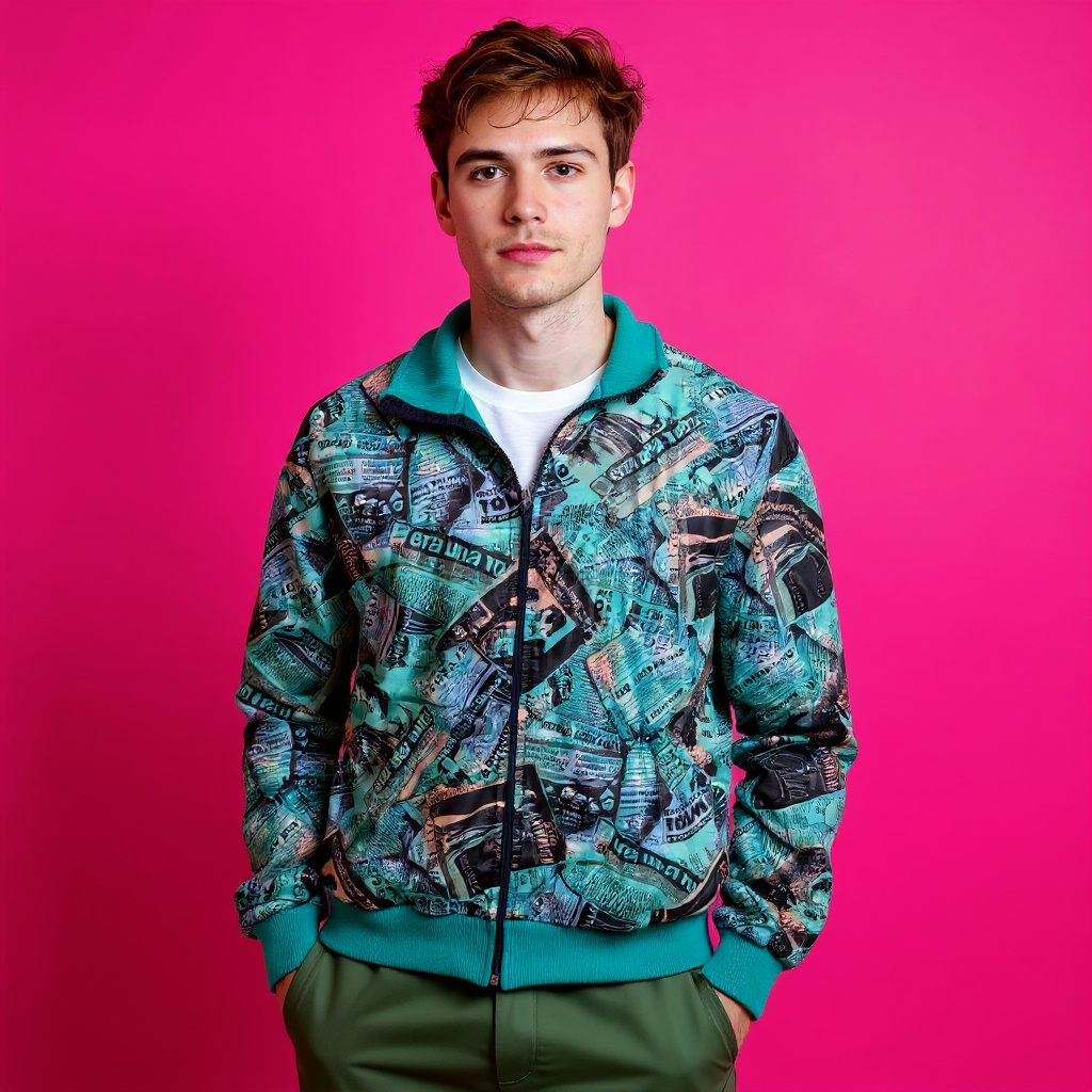 Vintage 80s 90s abstract green 80% wool full zip Sweatshirt - Size L