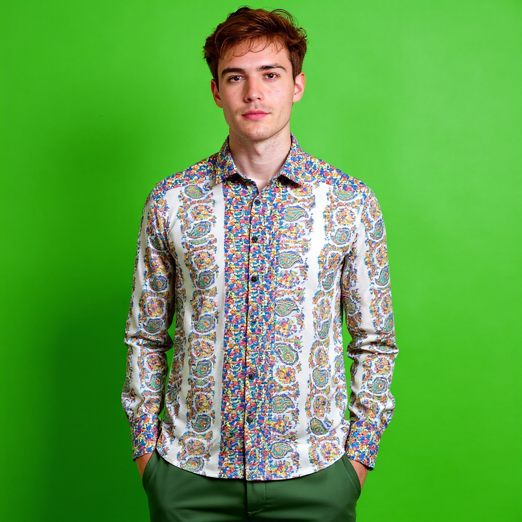 Vintage 90s paisley floral white multicolor long sleeve Shirt - Size M