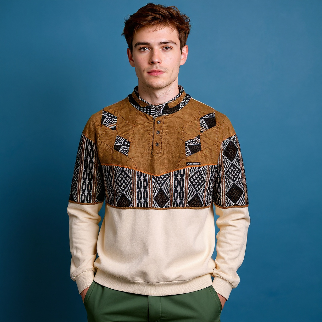 Vintage 80s 90s brown and white aztec pattern buttoned Sweatshirt - Size L/XL