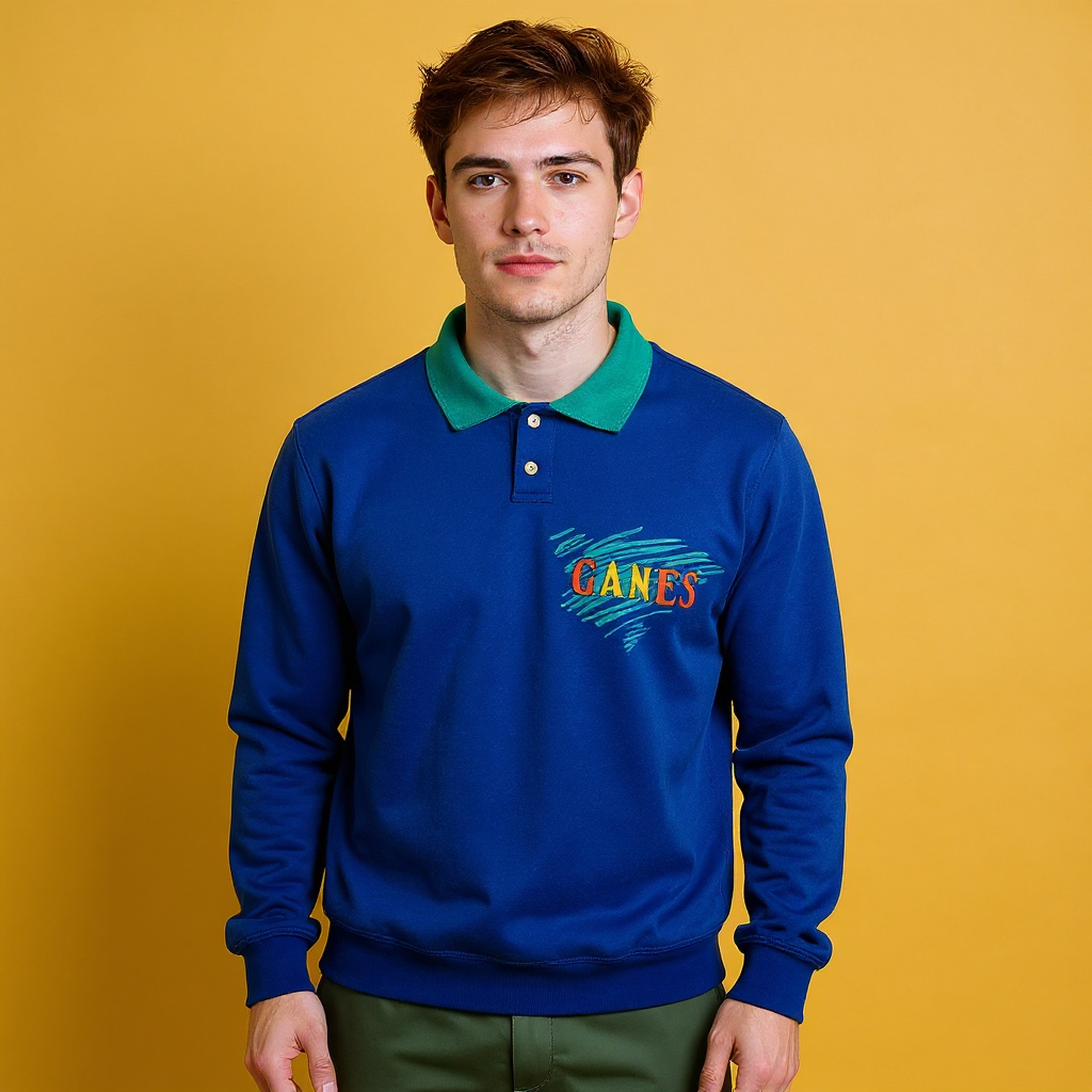 Vintage 80s 90s blue buttoned printed Sweatshirt - Size XL