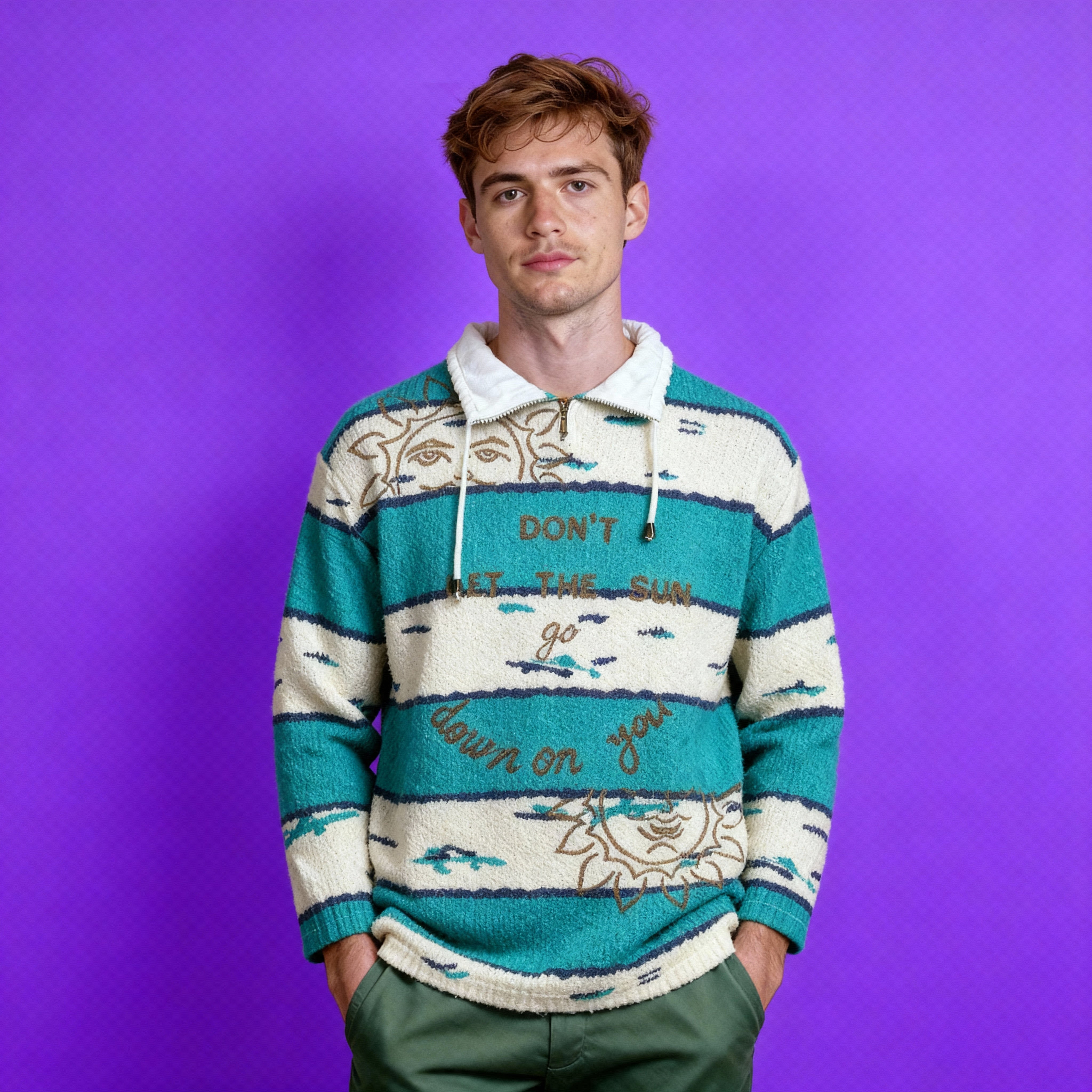 Vintage 80s 90s white and blue printed zip Sweatshirt - Size L