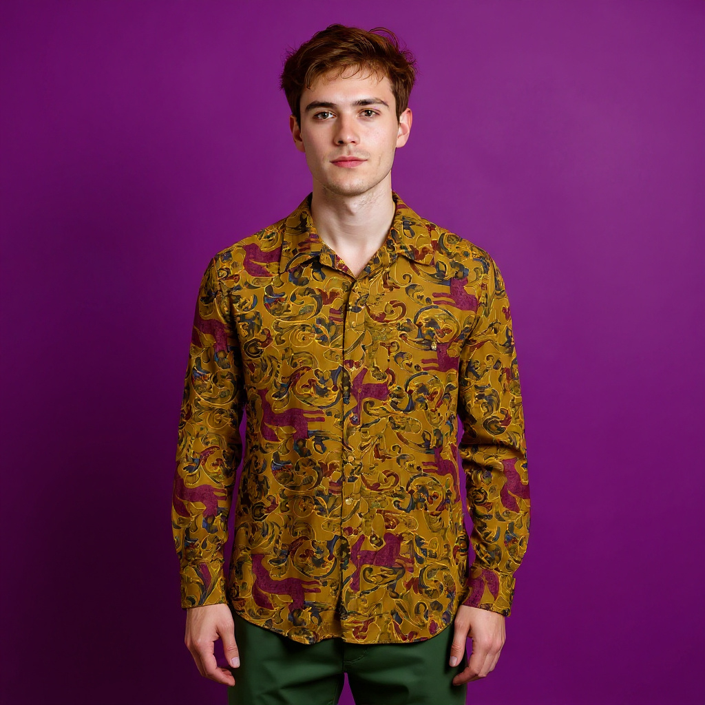 Vintage 90s abstract orange 100% silk long sleeve Shirt - Size L