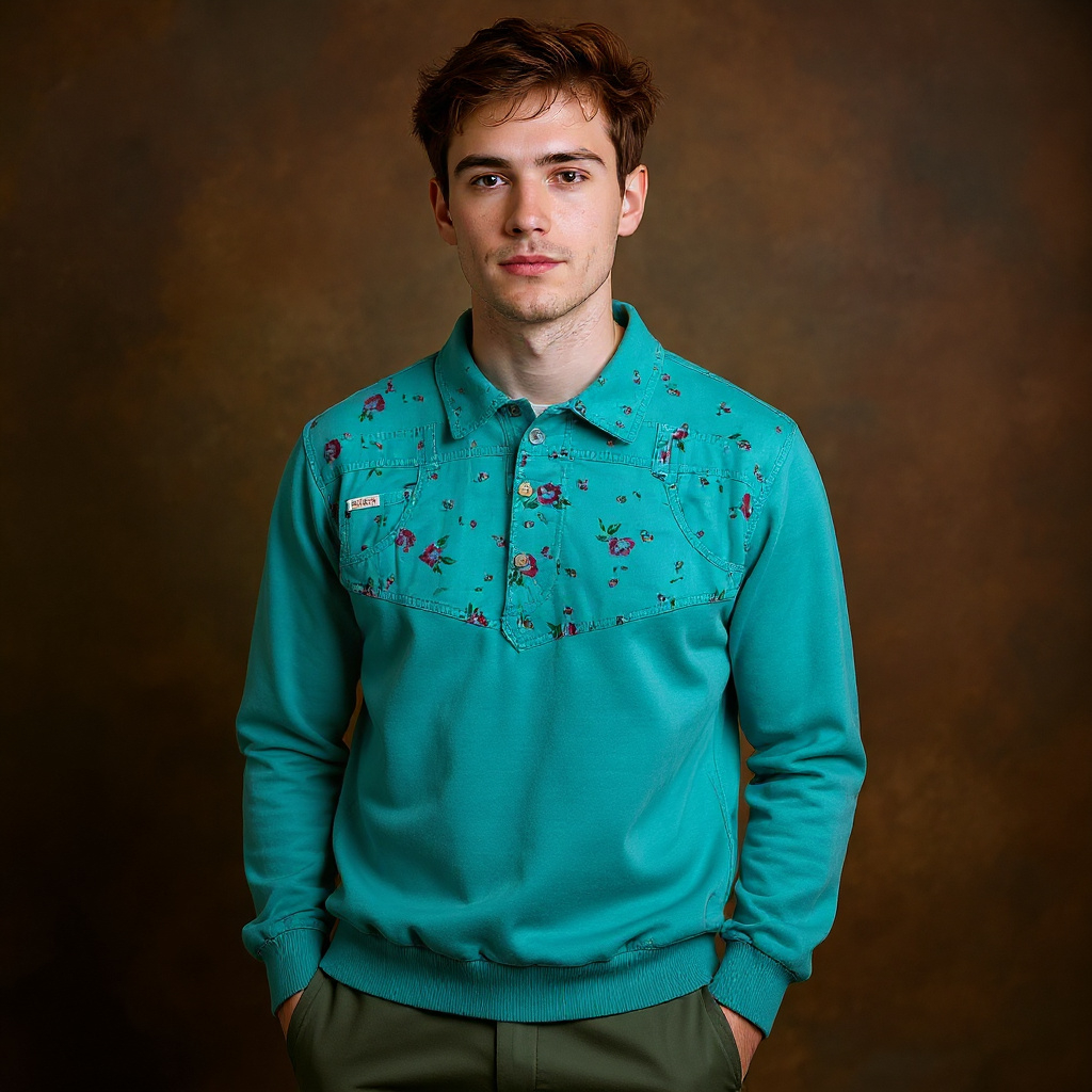 Vintage 80s 90s floral aquamarine buttoned Sweatshirt - Size M