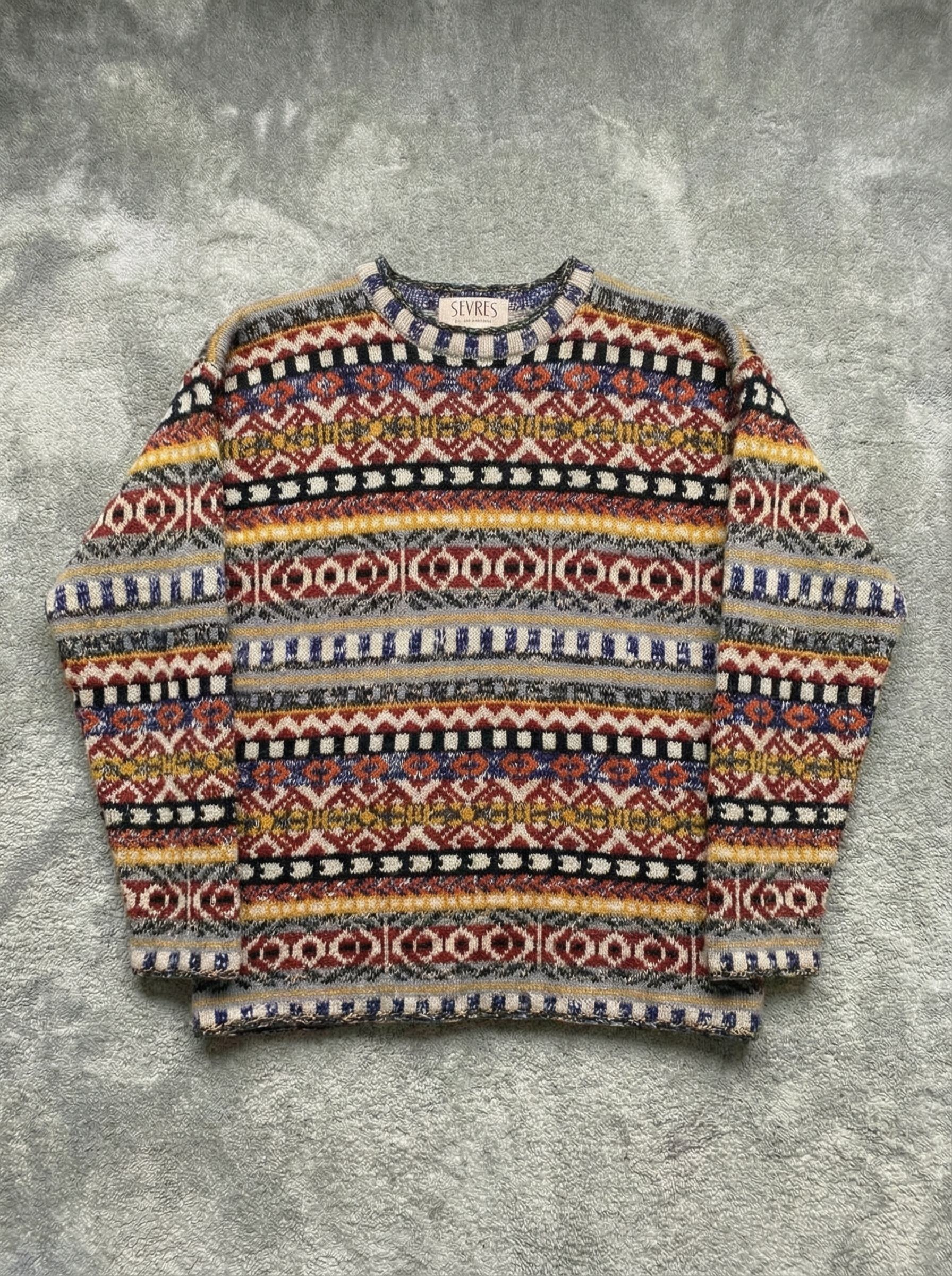 Vintage 80s 90s multicolor abstract geometric 60% wool Sweater - Size XL