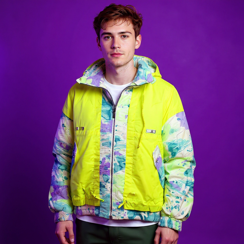 Vintage 80s 90s neon yellow abstract Winter Jacket - Size L