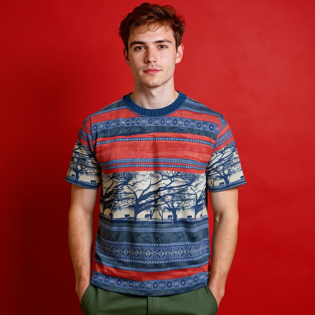 Vintage 90s blue and red abstract graphic T shirt - Size L