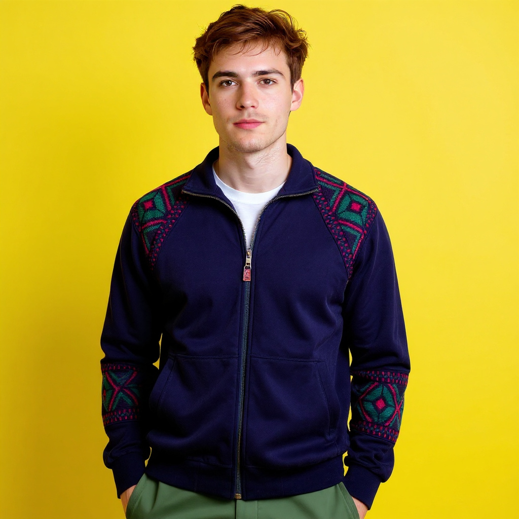 Vintage 80s 90s navy abstract full zip Sweatshirt - Size L/XL