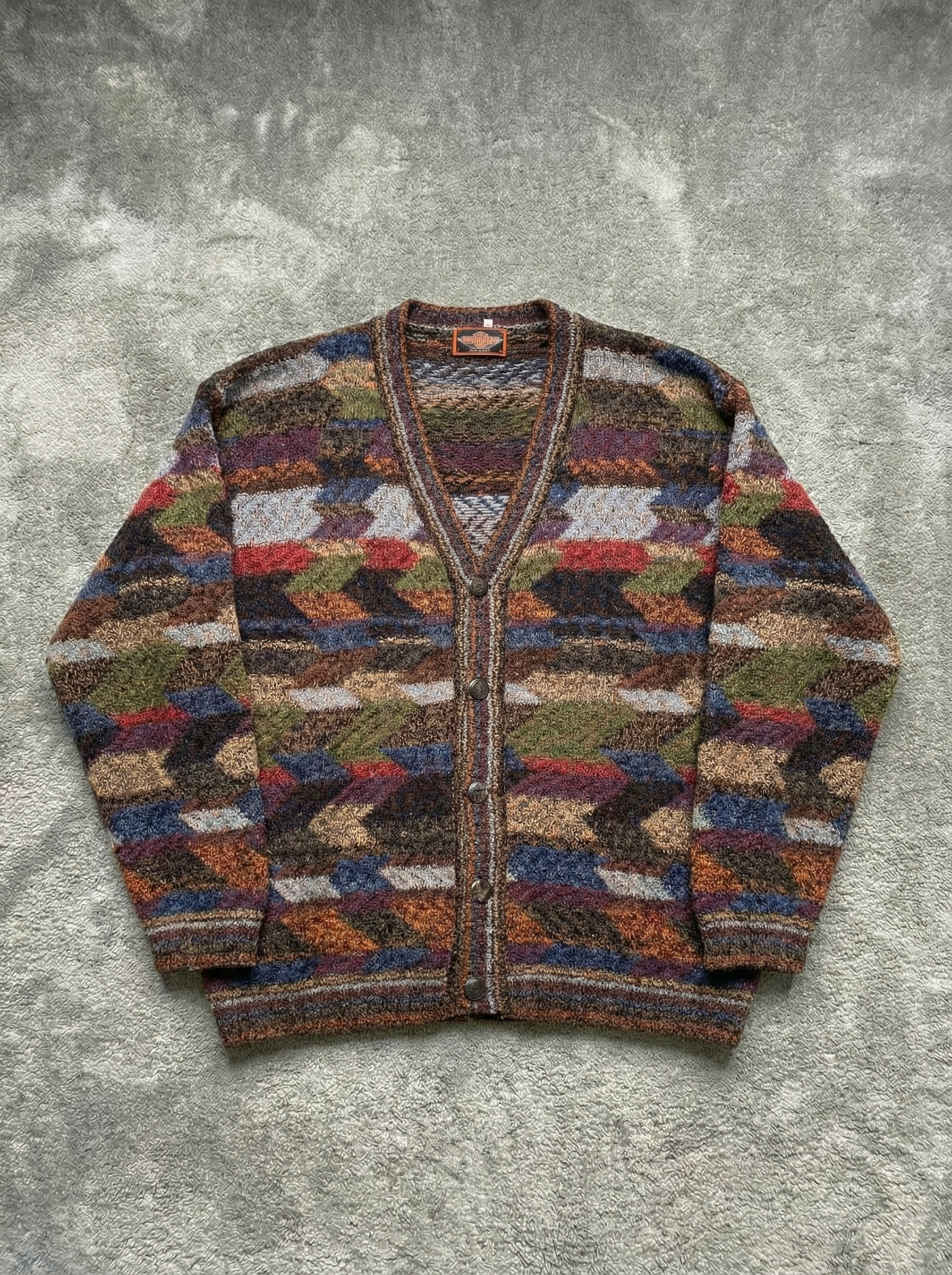 Vintage 80s 90s multicolor abstract geometric 50% wool Cardigan - Size XL