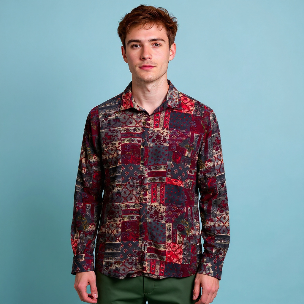 Vintage crazy abstract red and grey long sleeve Shirt - Size L/XL