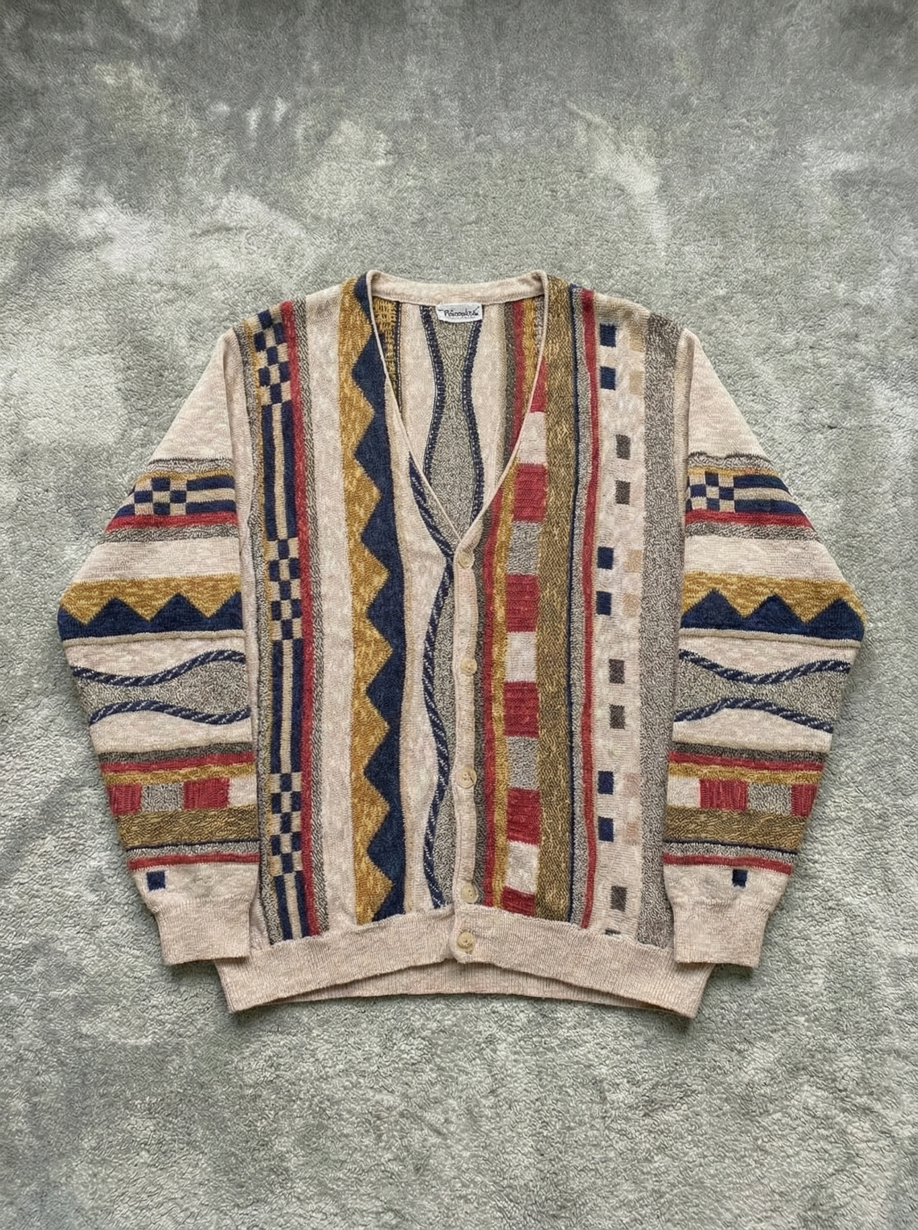 Vintage 80s 90s multicolor abstract geometric Cardigan - Size XL