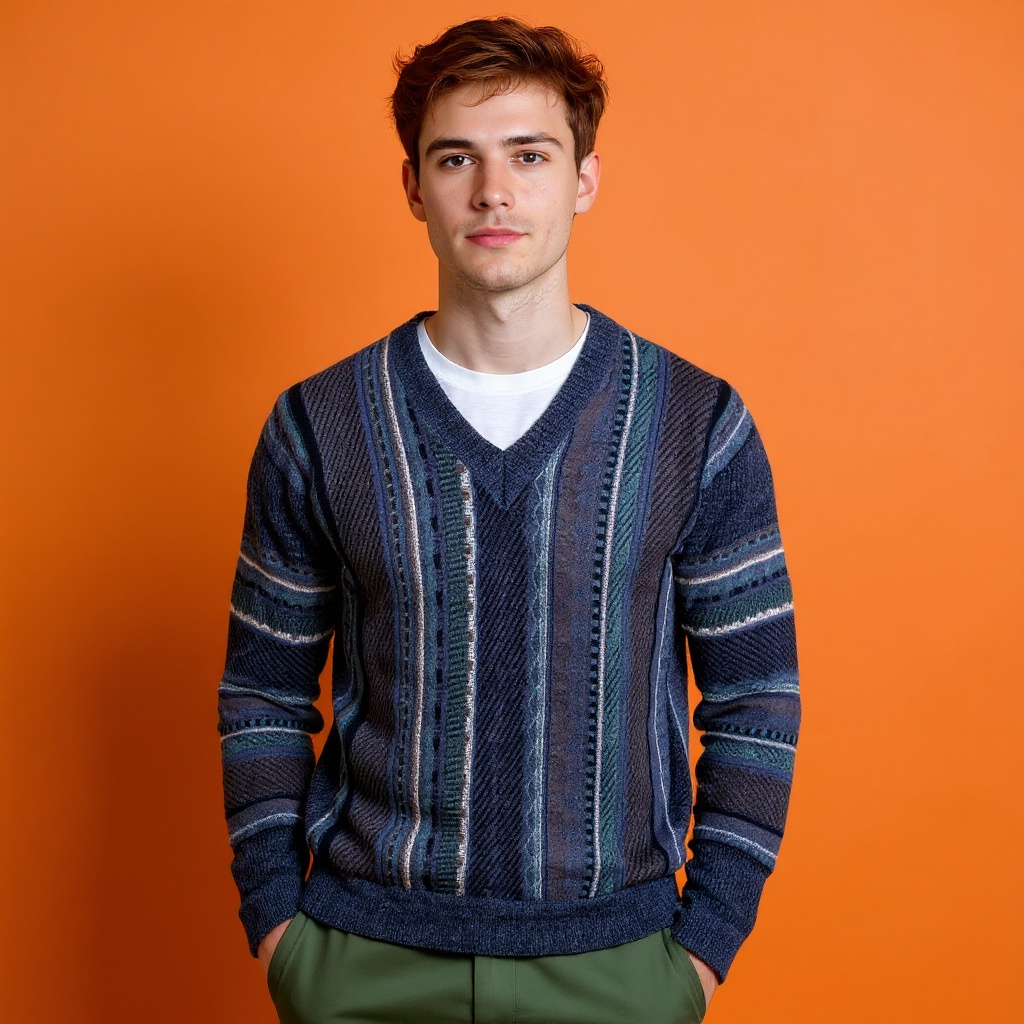 Vintage 80s 90s Angelo Litrico navy multicolor striped 45% wool Sweater - Size L/XL